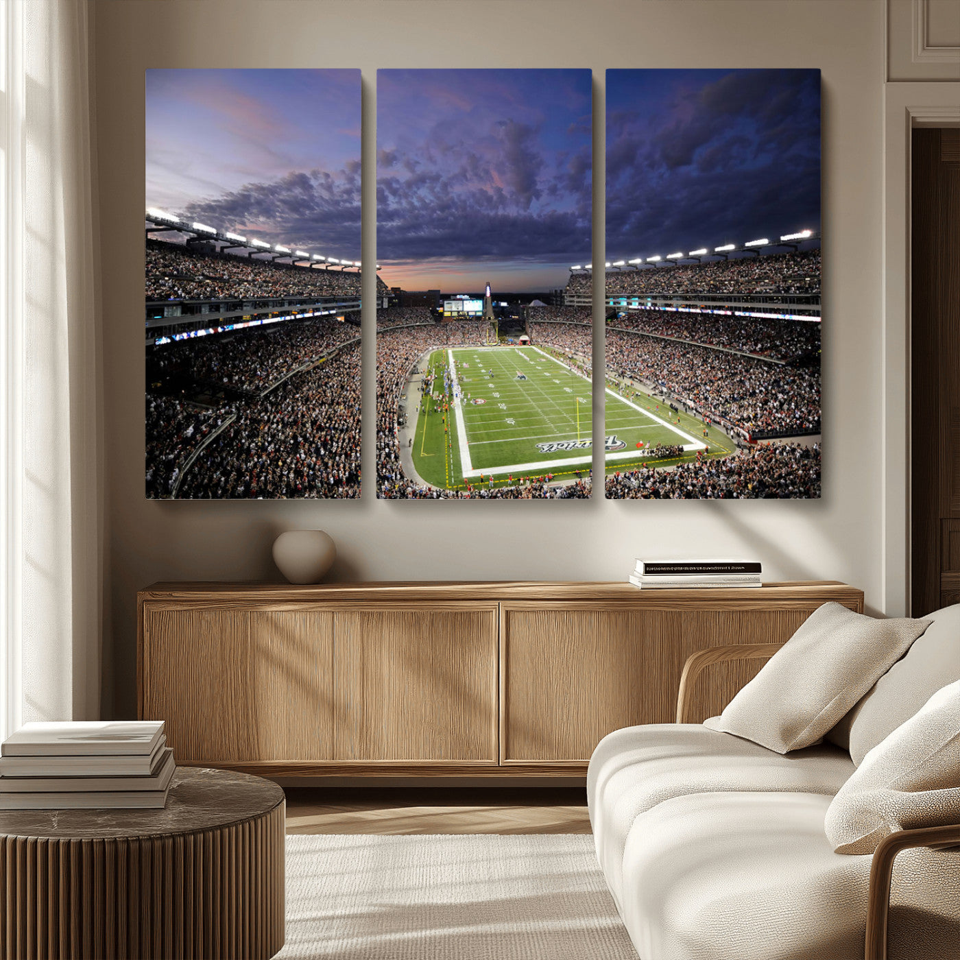 MGV-CV-48X32-3P - New England Patriots Football Team Print - Foxborough Gillette Stadium Wall Art Canvas Print
