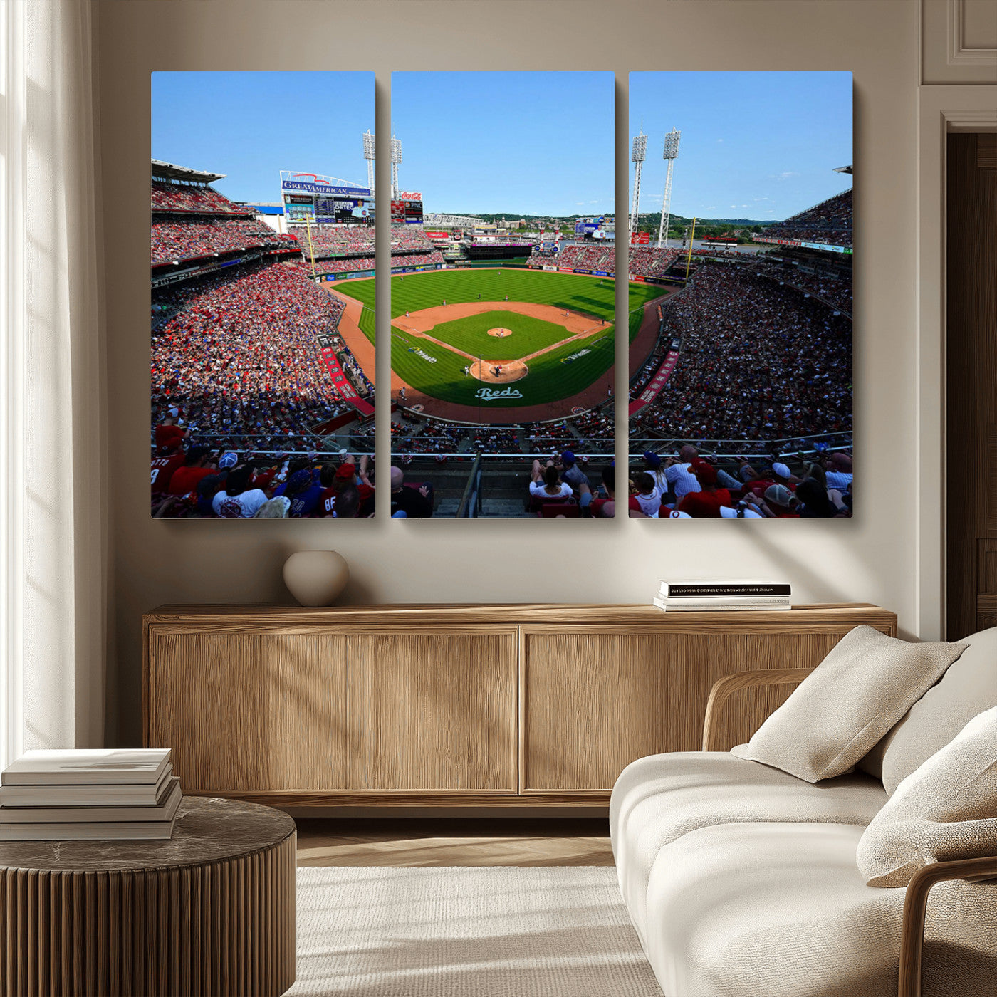MGV-CV-48X32-3P - Cincinnati Reds Baseball Team Print - Great American Ball Park Stadium Wall Art Canvas Print