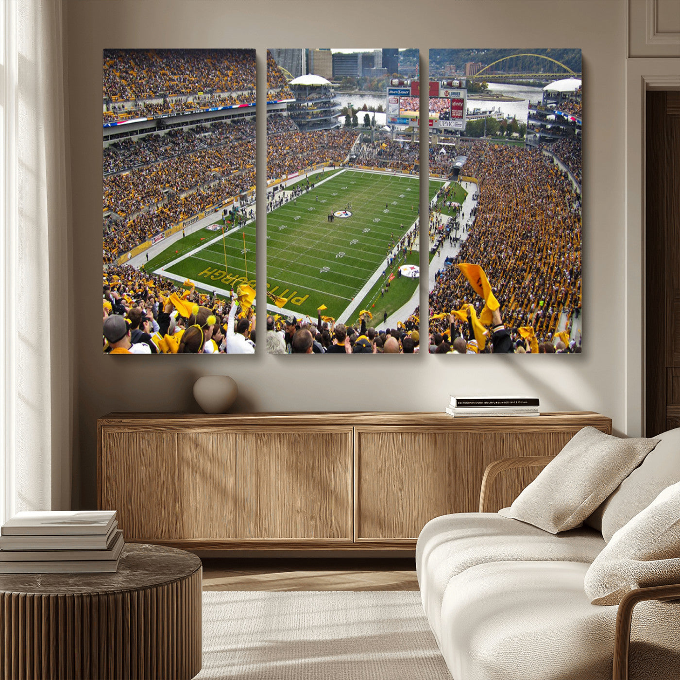 MGV-CV-48X32-3P - Pittsburgh Steelers Football Team Print - Pittsburgh Heinz Field Stadium Wall Art Canvas Print
