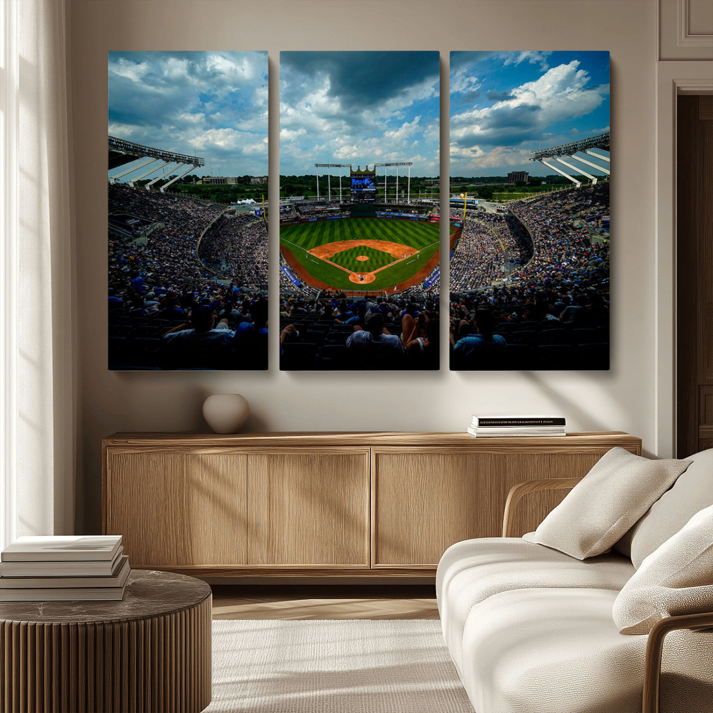 MGV-CV-48X32-3P - 3-Panel Kauffman Stadium Wall Art Print | Large Kansas City Royals Baseball Canvas Print for Sports