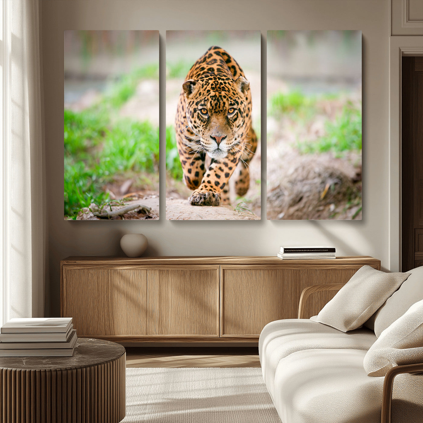 MGV-CV-48X32-3P - Leopard on the Prowl - Stunning Large Framed Canvas Wall Art for Living Room, Bedroom, or Office Décor, Vibrant Wildlife Print, Ready to Hang