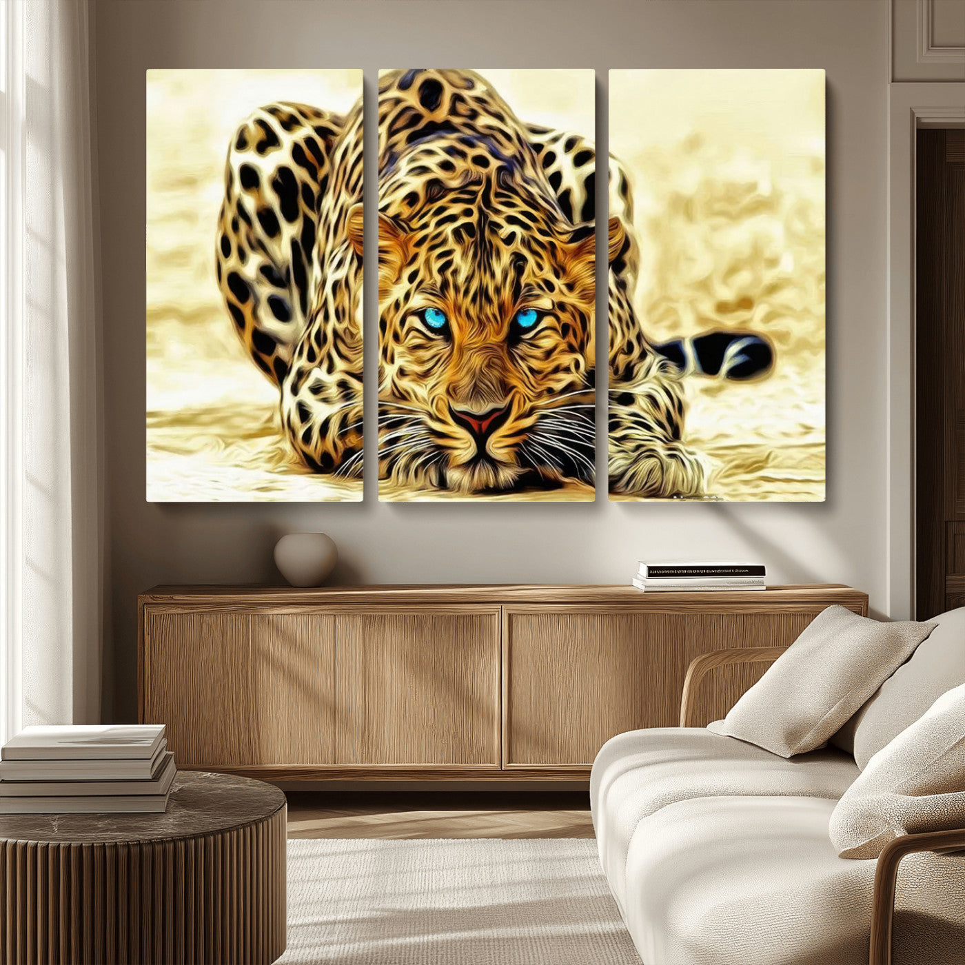 -Blue-Eyed Leopard Canvas Wall Art - Framed Animal Print Ready to Hang - Fierce and Bold Decor for