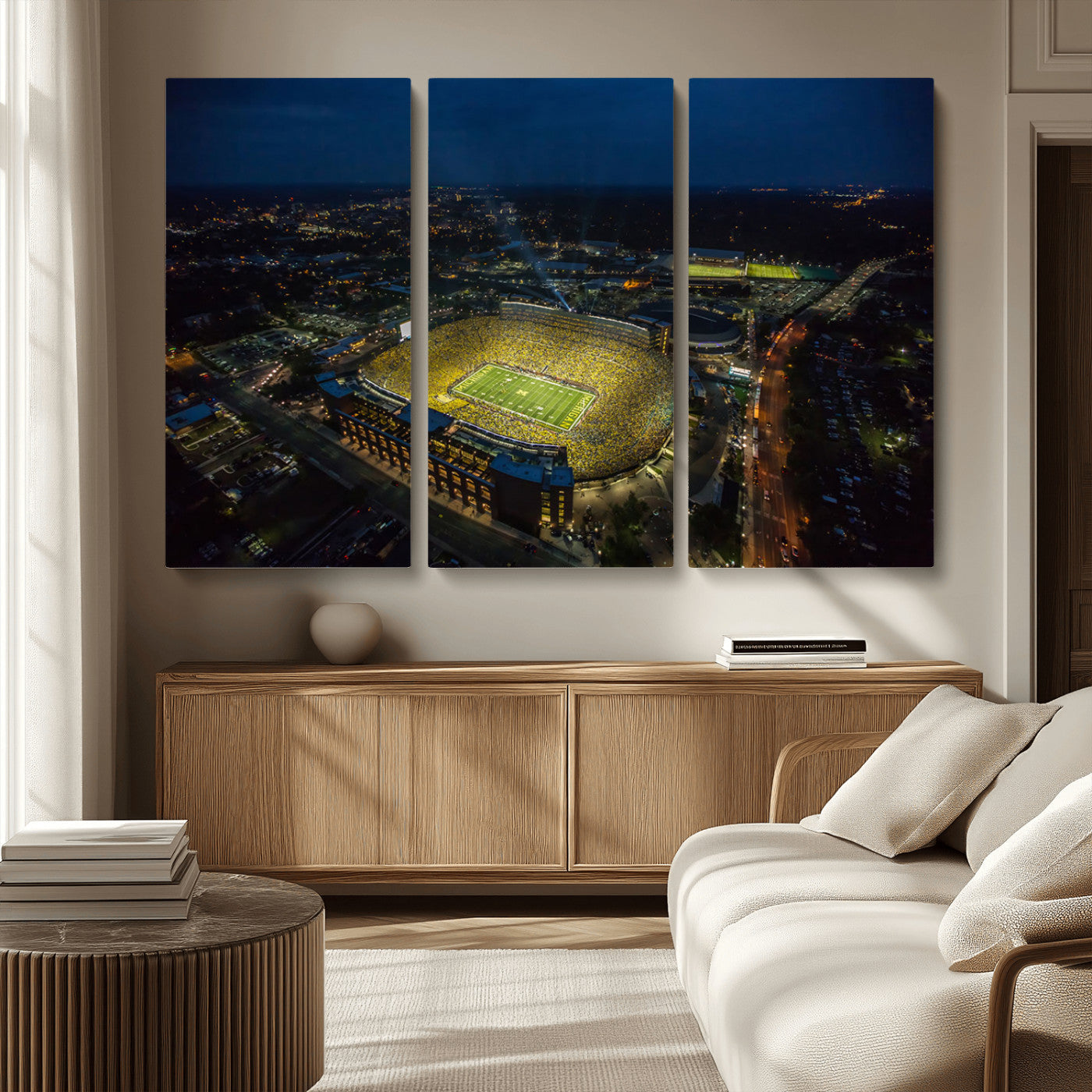 MGV-CV-48X32-3P - Michigan Wolverines Football Team Print - Michigan Stadium Wall Art Canvas Print
