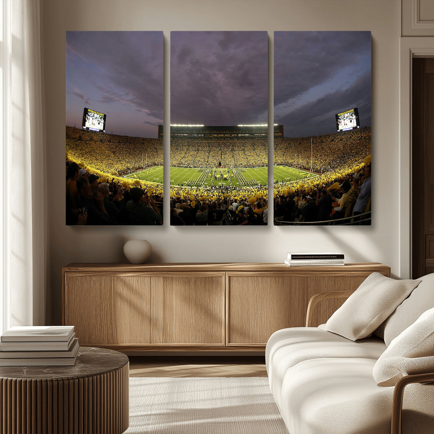 MGV-CV-48X32-3P - Michigan Wolverines Football Team Print - Michigan Stadium Wall Art Canvas Print