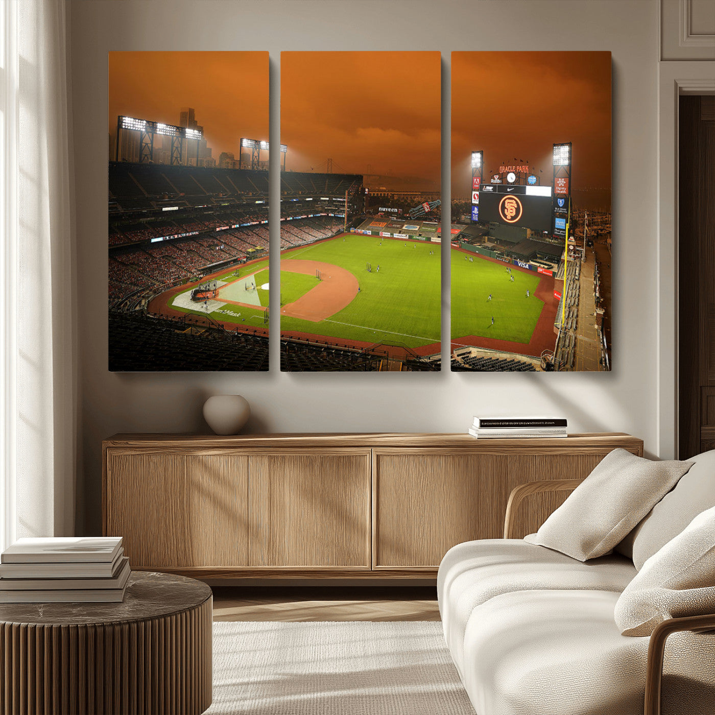 MGV-CV-48X32-3P - San Francisco Giants Baseball Team Print - Oracle Park Stadium Wall Art Canvas Print