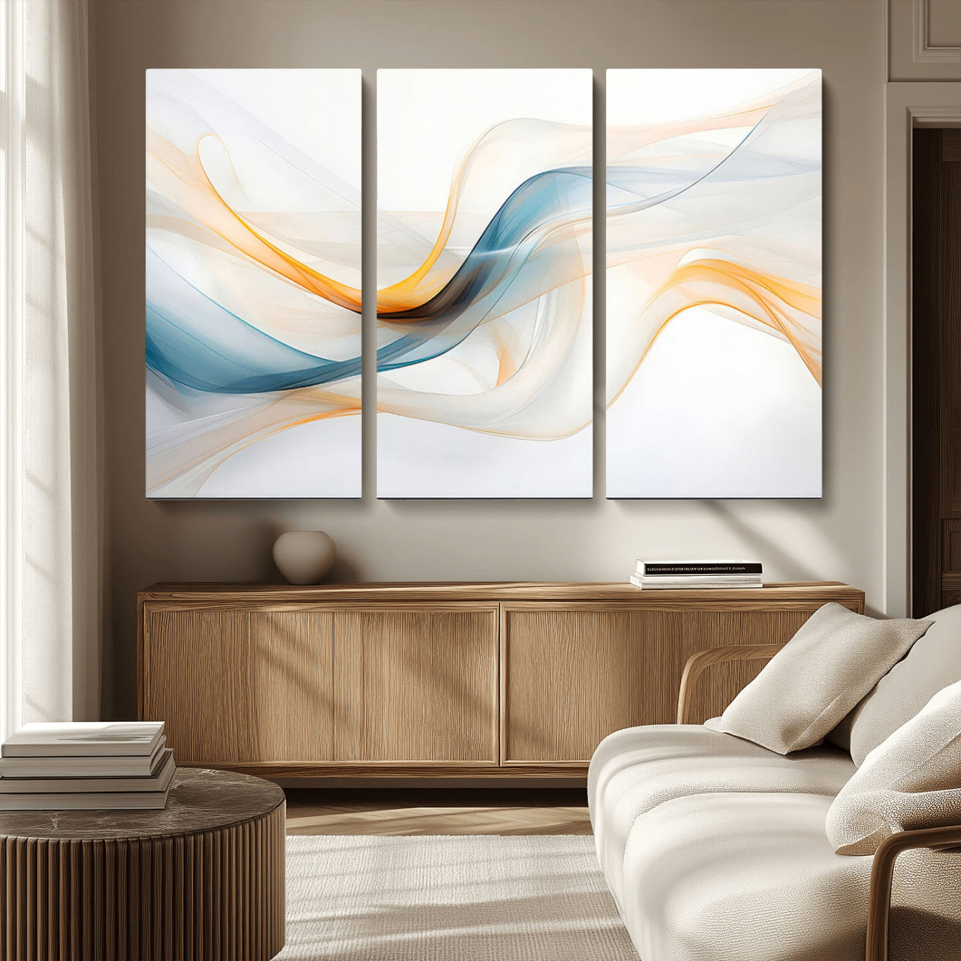 MGV-CV-48X32-3P - Decorative Turquoise Abstract Wave Wall Art Canvas Print