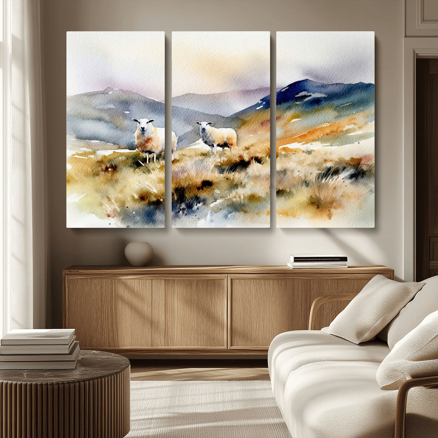 -Watercolor Sheep for Farmhouse Decor Wall Art Canvas Print, Mountain Wall Art Print