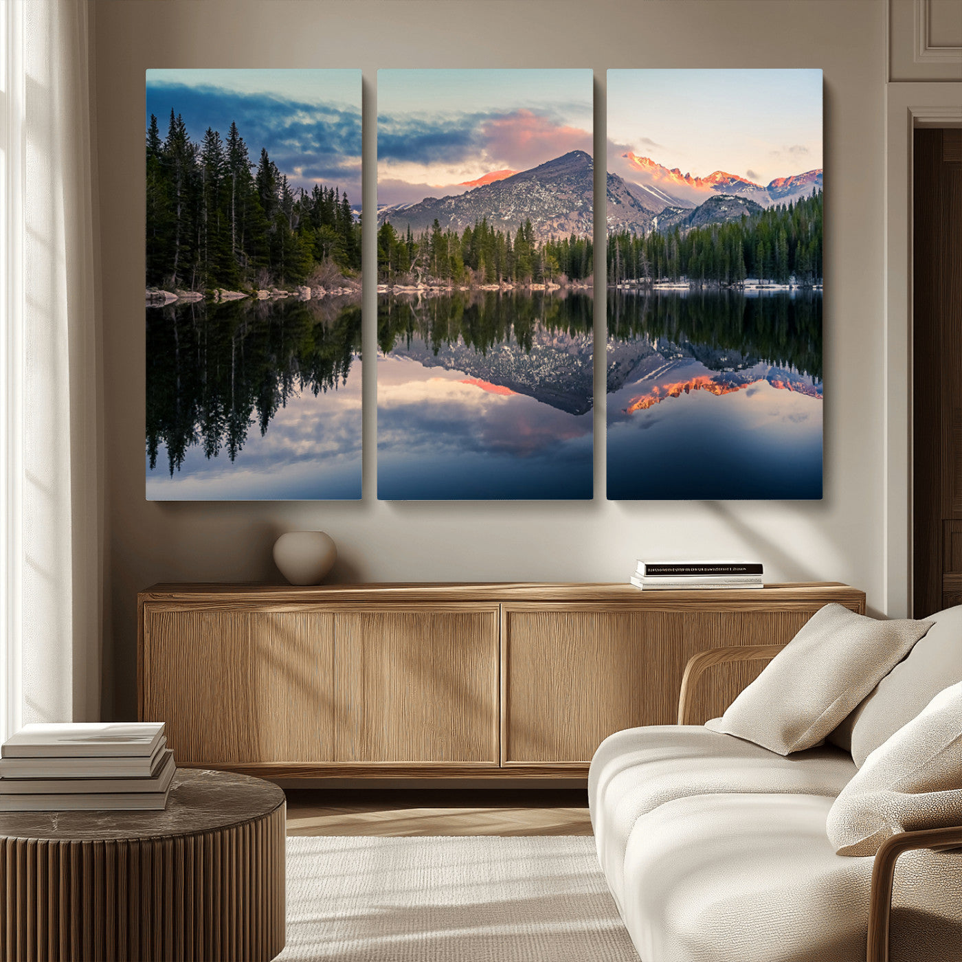 -Bear Lake Reflection at Rocky Mountain National Park Wall Art Canvas Print, Scenic Mountain