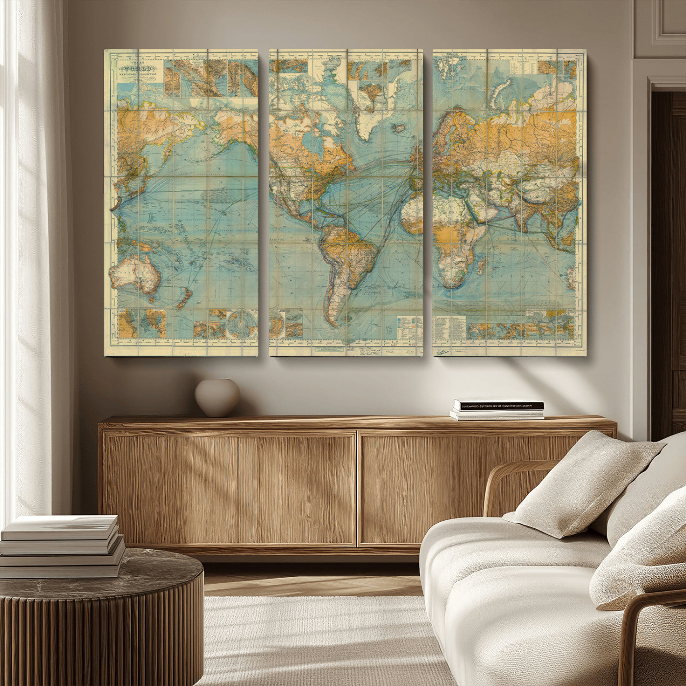 MGV-CV-48X32-3P - Push Pin World Map Canvas Print – Framed Wall Art for Couples to Track Their Travels – Anniversary