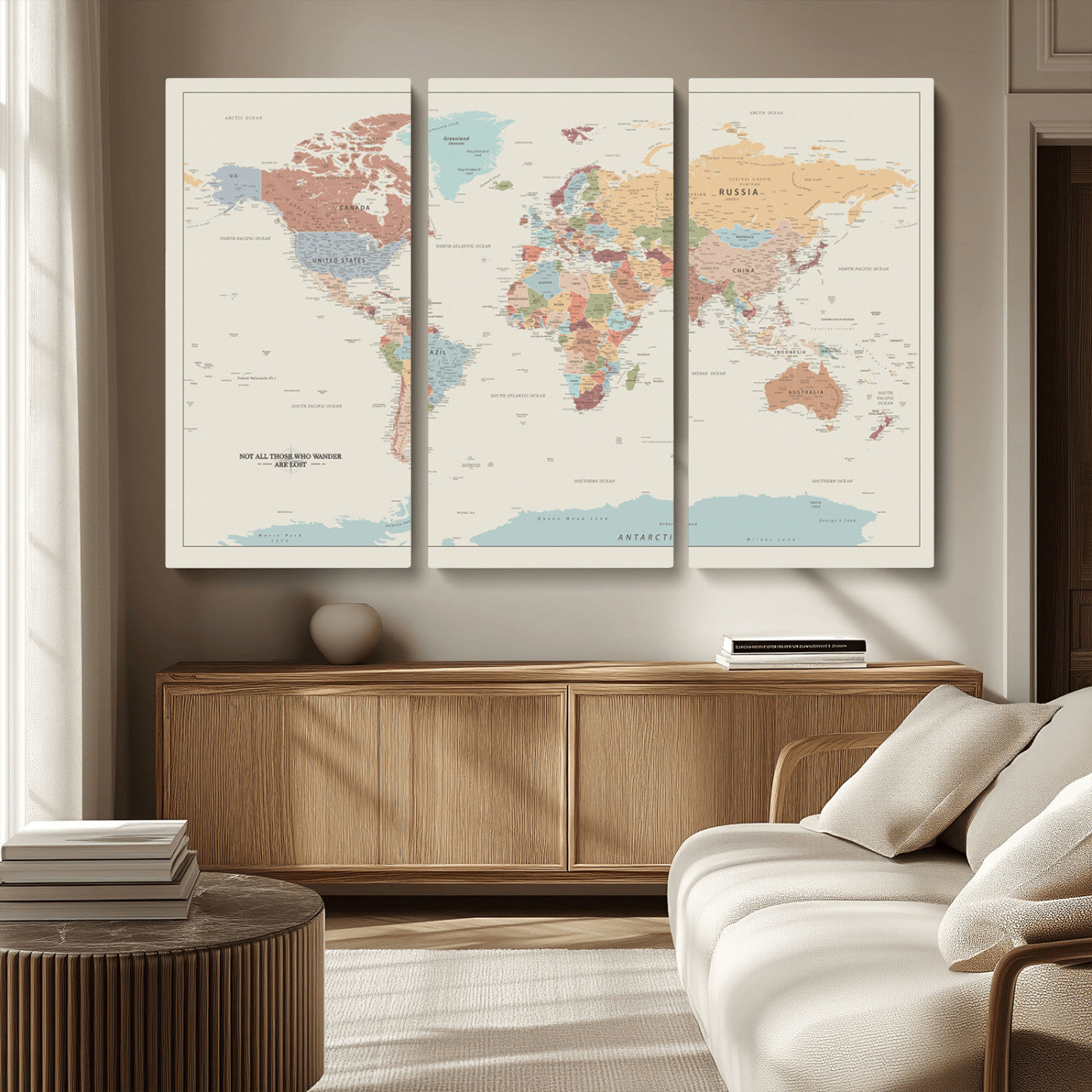 MGV-CV-48X32-3P - Push Pin World Map Canvas Print – Framed Wall Art for Couples to Track Their Travels – Anniversary
