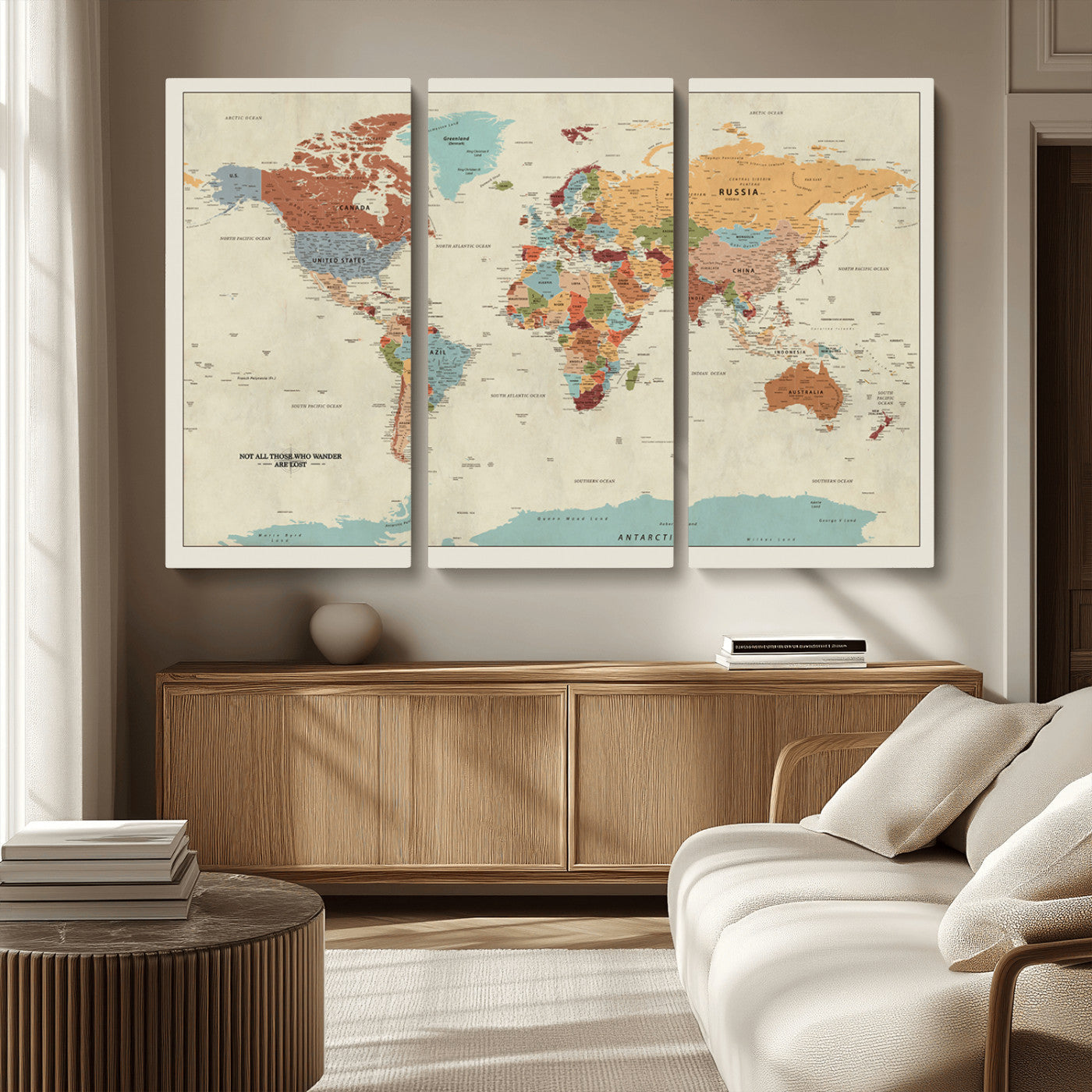 MGV-CV-48X32-3P - Push Pin World Map Canvas Print – Framed Wall Art for Couples to Track Their Travels – Anniversary