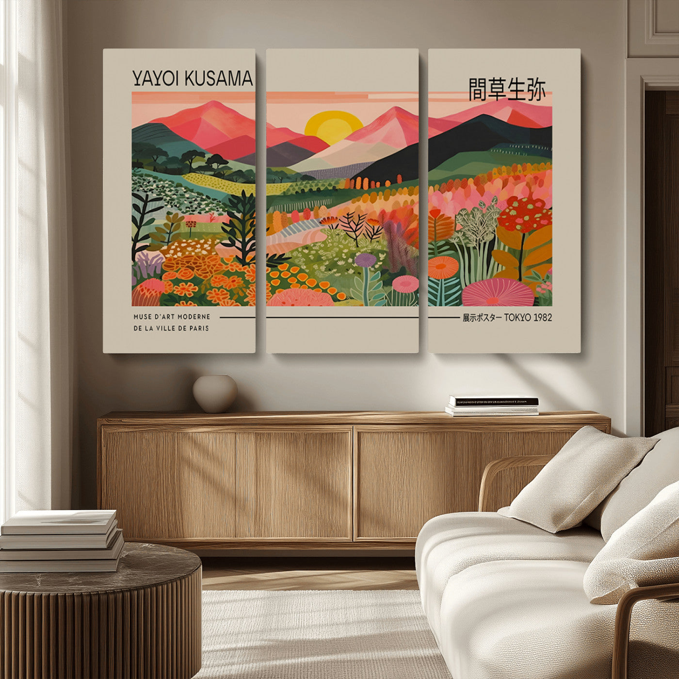 MGV-CV-48X32-3P - Yayoi Kusama 1986 Wall Art Print - Wabi Sabi Japanese Wall Art Print - Vibrant Abstract Landscape