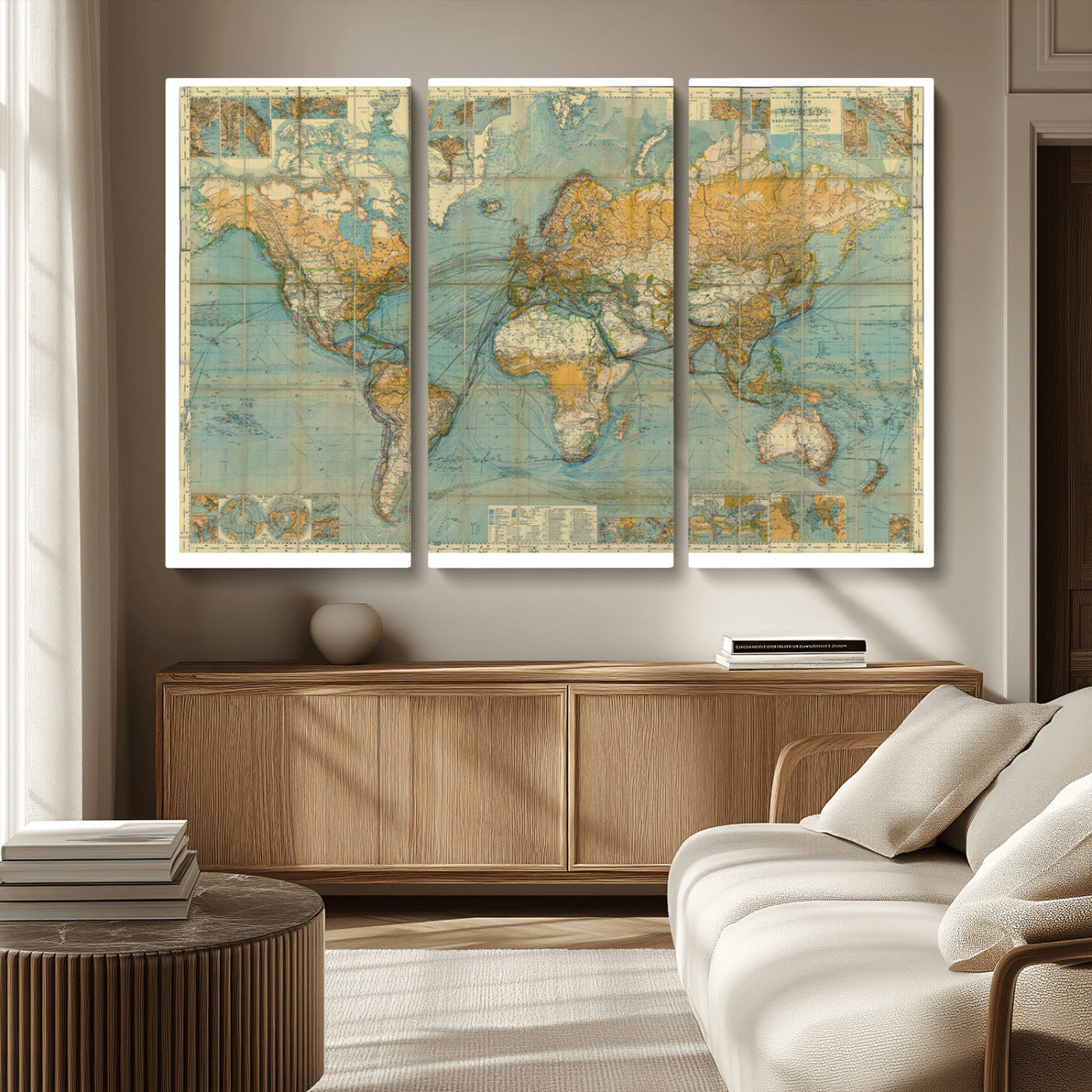 MGV-CV-48X32-3P - Push Pin World Map Canvas Print – Framed Wall Art for Couples to Track Their Travels – Anniversary