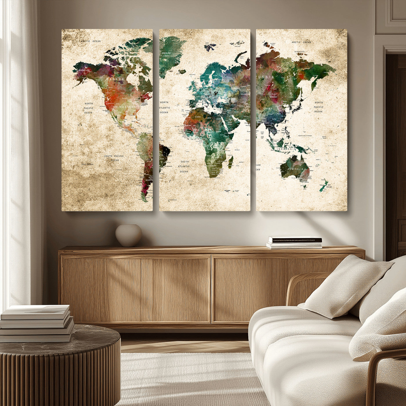 45128-MGV-CV-36X24-Push Pin World Map Canvas Print – Framed Wall Art for Couples to Track Their Travels – Anniversary Gift or Home Adventure Decor