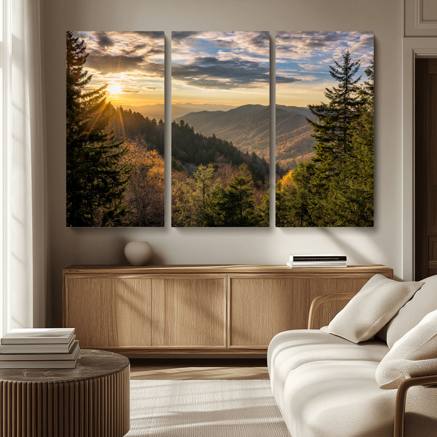 MGV-CV-48X32-3P - Sunrise Over the Smoky Mountains Canvas Wall Art – Breathtaking Scenic Landscape Photography in a