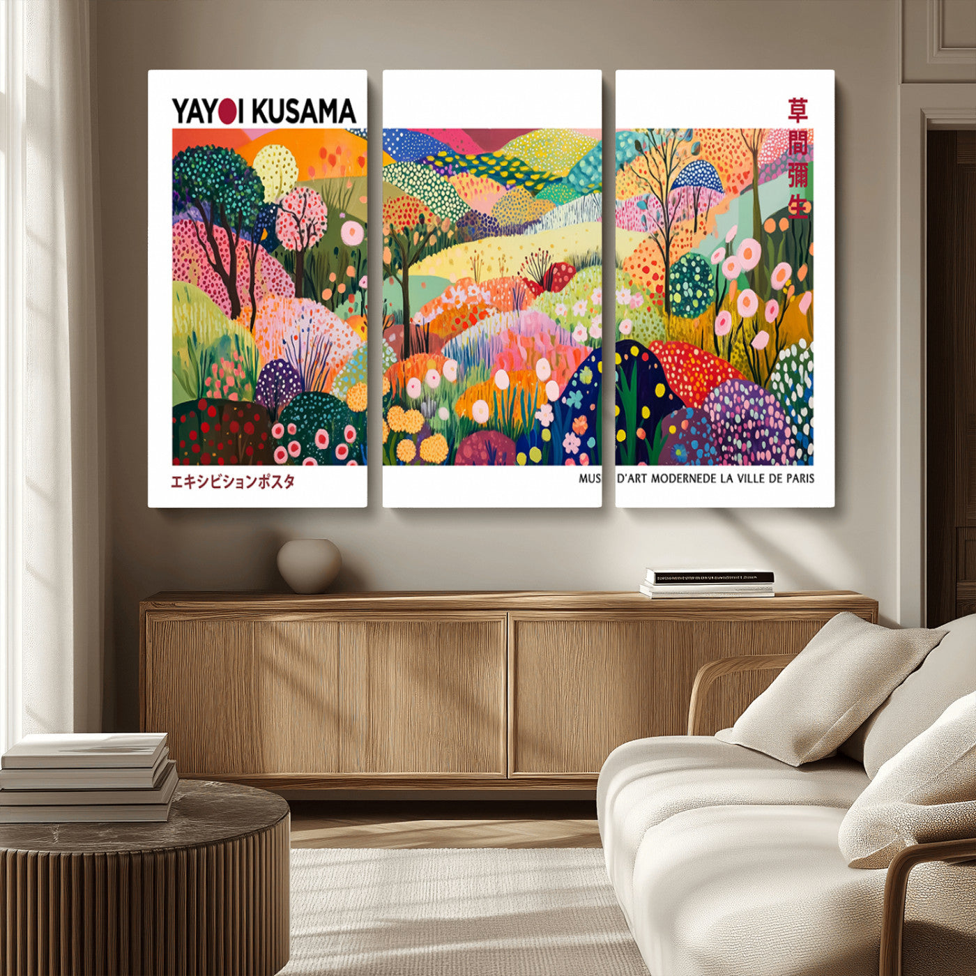 MGV-CV-48X32-3P - Framed Yayoi Kusama 1986 Wall Art Print – Japanese Wall Art Print, Wabi Sabi Yayoi Kusama Print -
