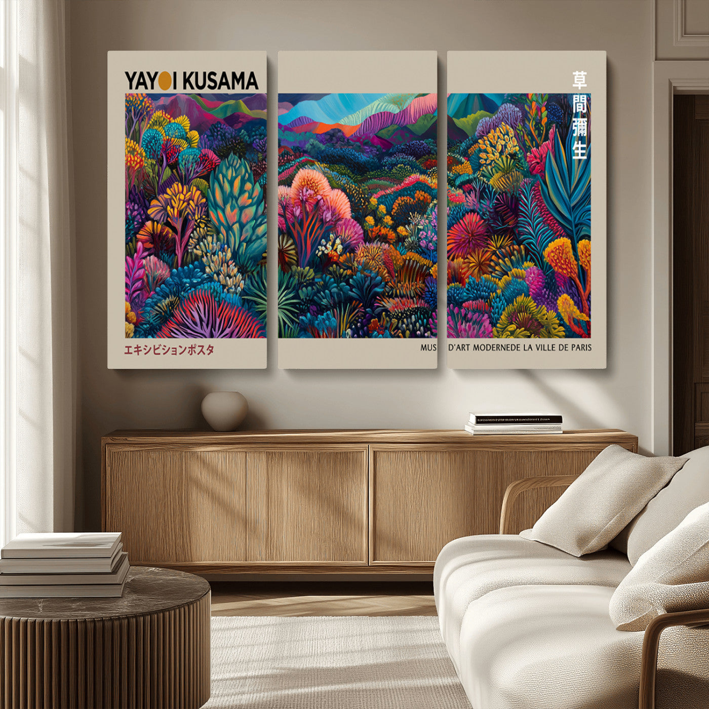 MGV-CV-48X32-3P - Framed Japanese 1986 Wall Art Print, Yayoi Kusama 1986 Wall Art Print – Japanese Wall Art Print,