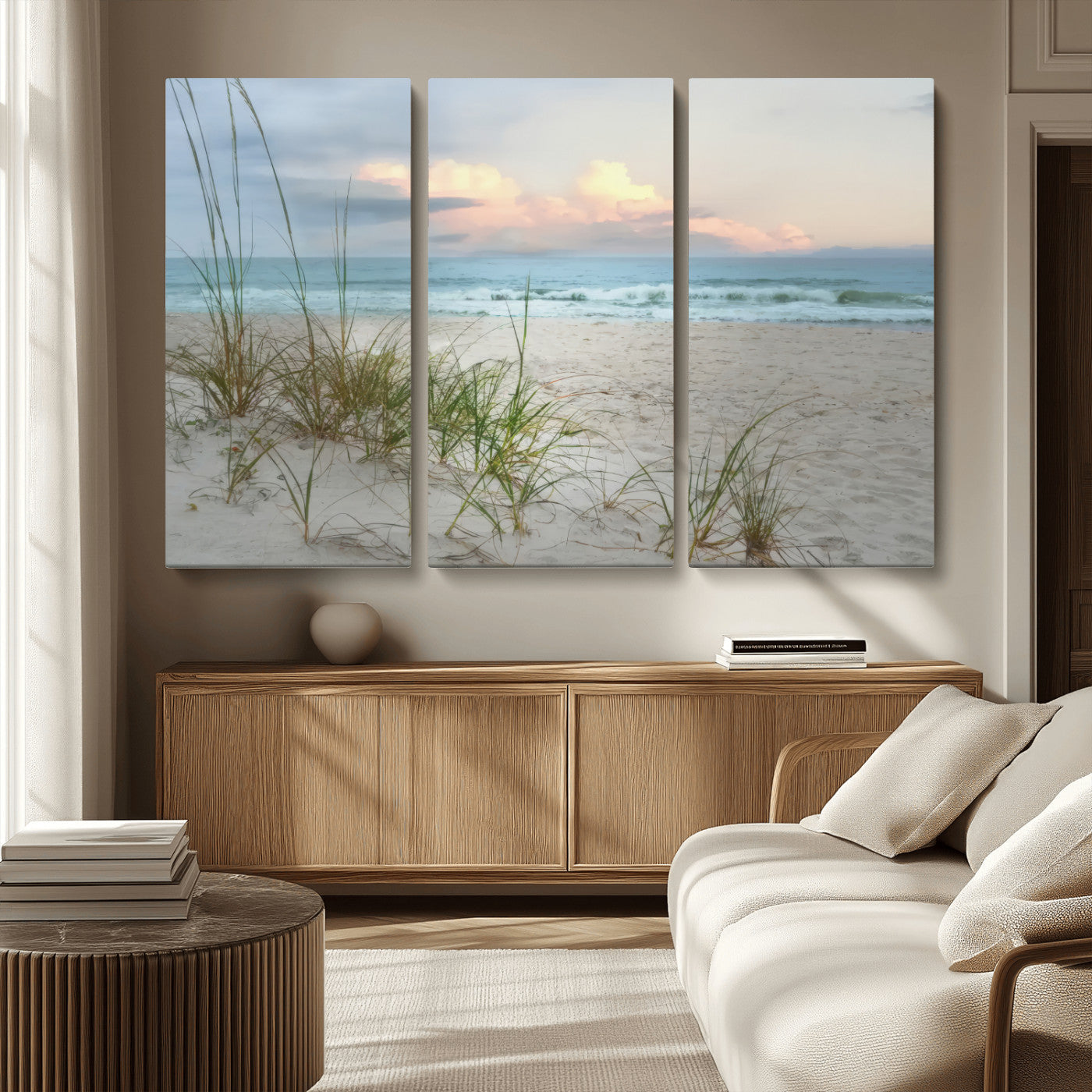 MGV-CV-48X32-3P - Flight Over Coastal Beach Landscape, Flight Over Coastal Beach Print Canvas Wall Art