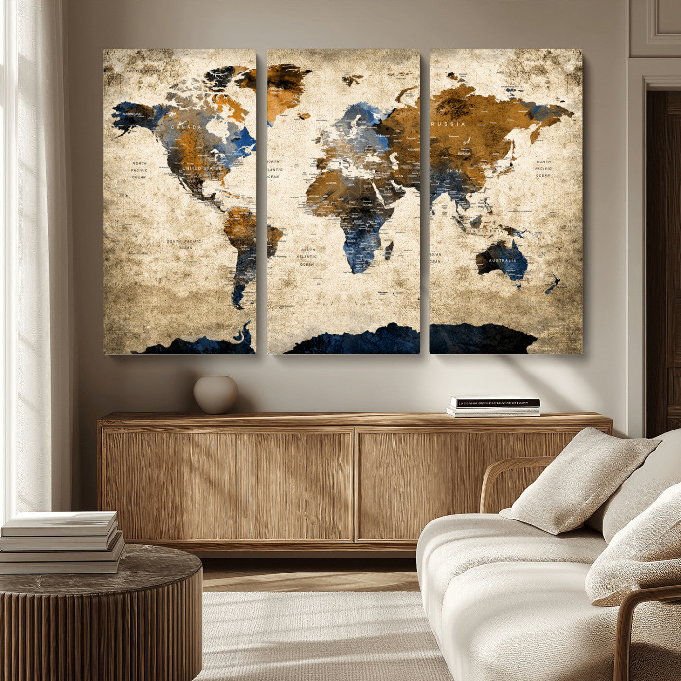 MGV-CV-48X32-3P - World Map Canvas Print – Framed Wall Art Anniversary Gift or Home Adventure Decor