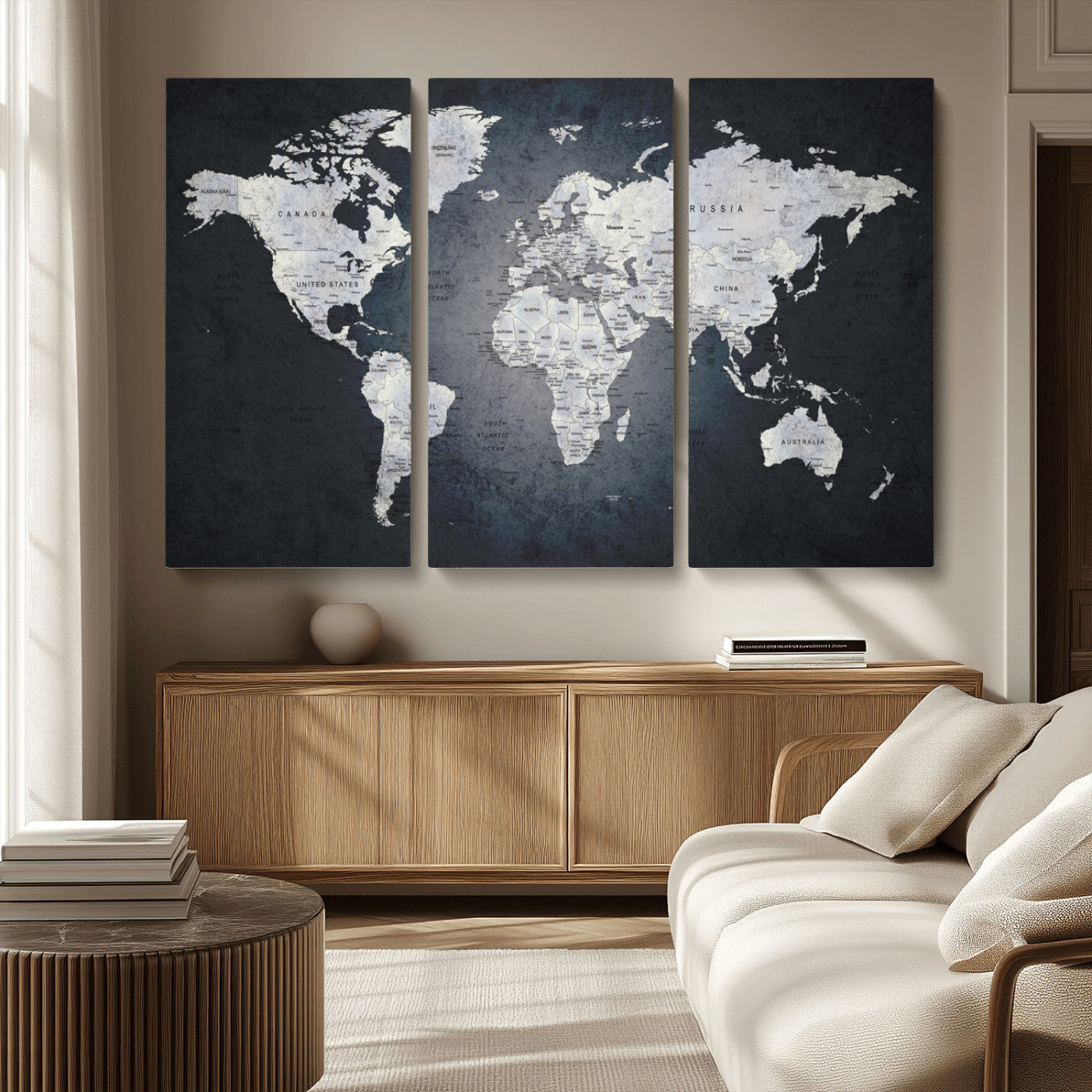 MGV-CV-48X32-3P - World Map Wall Art Canvas Print for Home and Office Decor