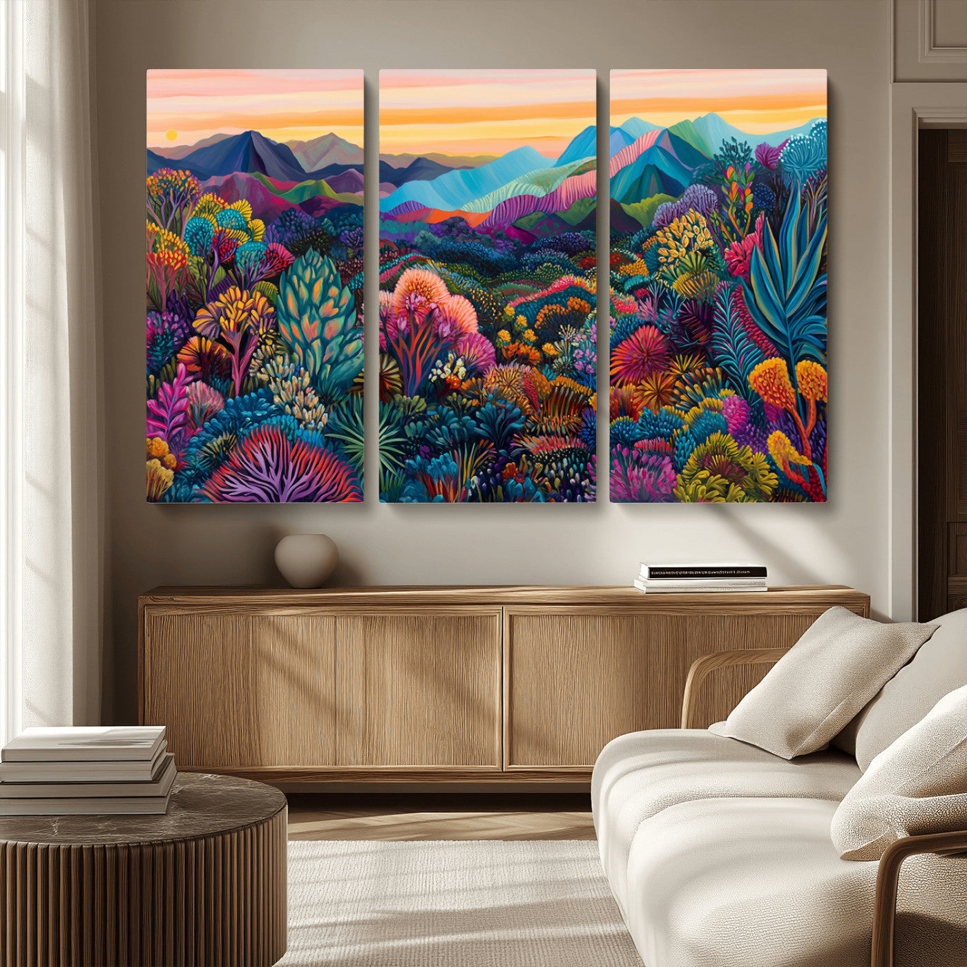 MGV-CV-48X32-3P - Colorful Abstract Landscape Wall Art Print Canvas - Vibrant Modern Decor for Living Room, Office, or