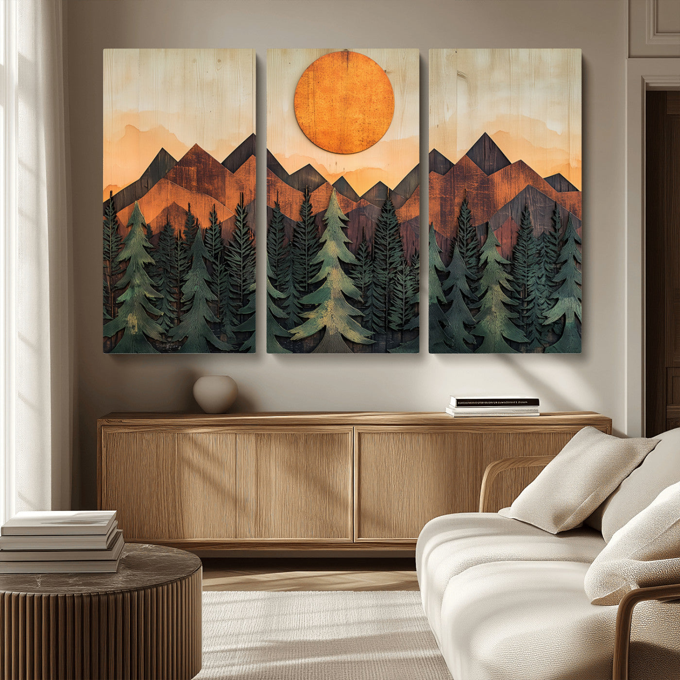MGV-CV-48X32-3P - Sunset Mountain Landscape Canvas Wall Art Print - Nature Decor for Living Room, Office
