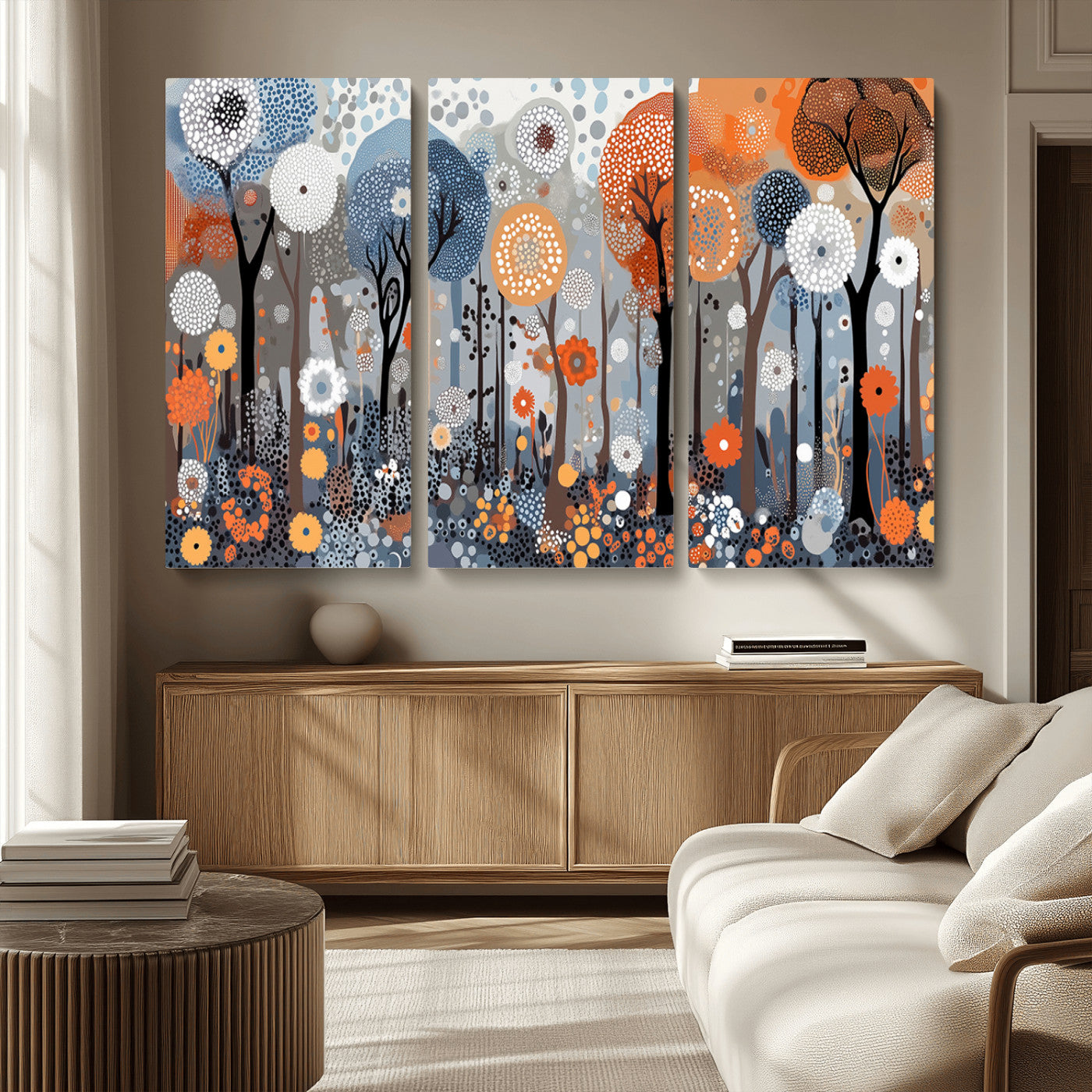 MGV-CV-48X32-3P - Abstract Winter Landscape Canvas Wall Art Print - Large Colorful Nature Wall Decor