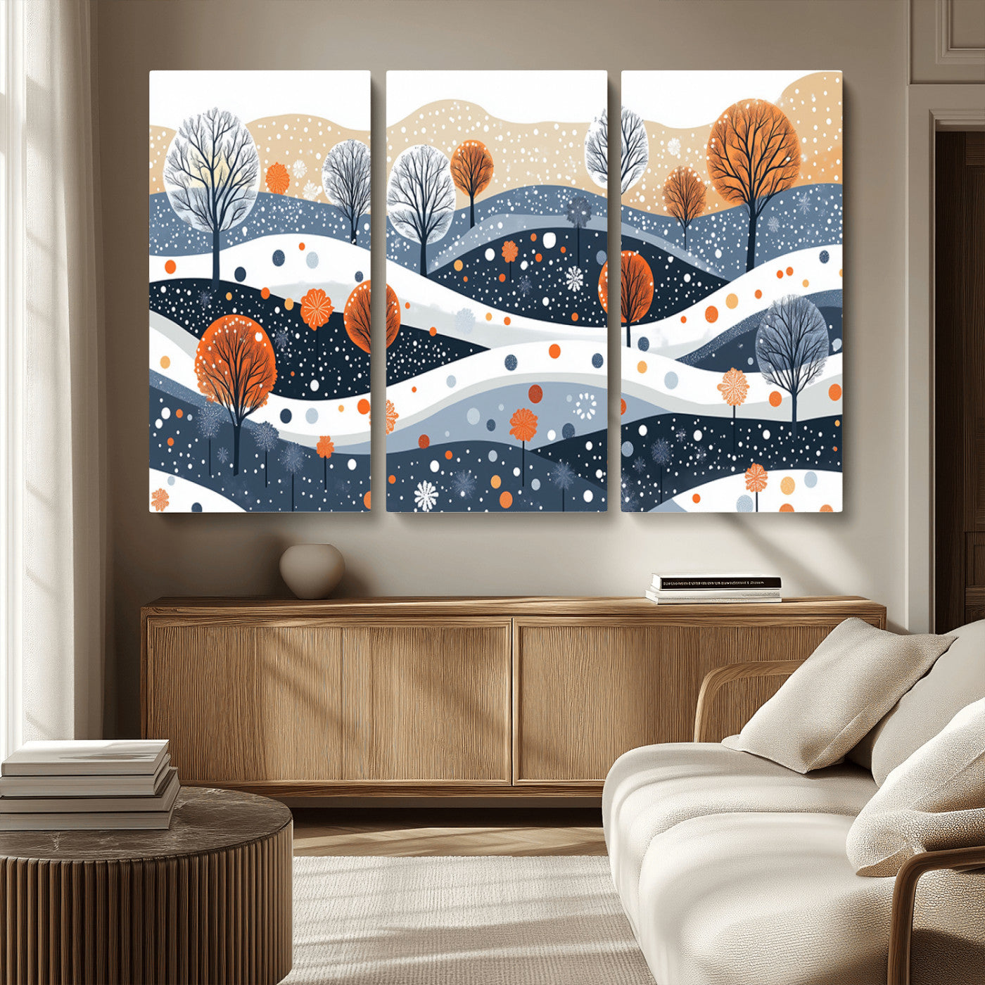 MGV-CV-48X32-3P - Abstract Winter Landscape Canvas Wall Art Print -  Large Colorful Nature Wall Decor