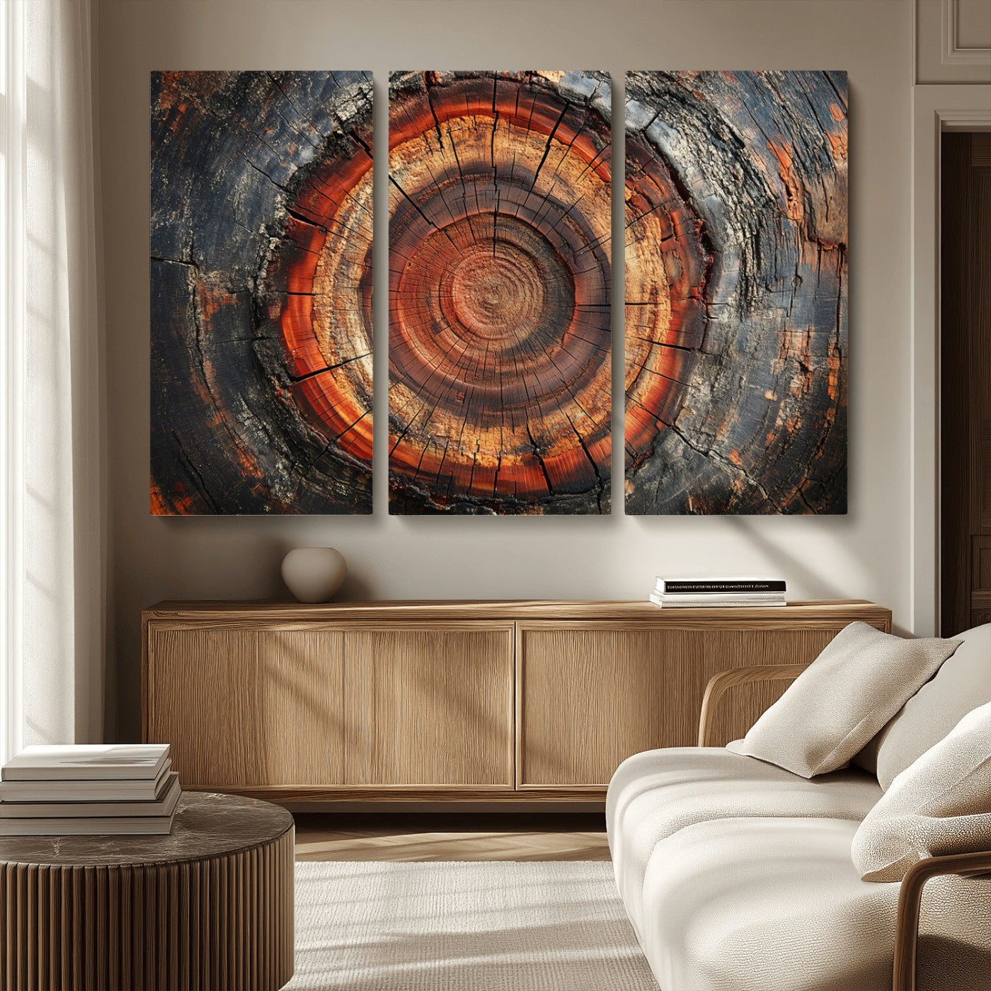 MGV-CV-48X32-3P - Wood Grain Canvas Wall Art - Framed Abstract Tree Ring Framed Wall Art, Wood Grain Canvas Wall