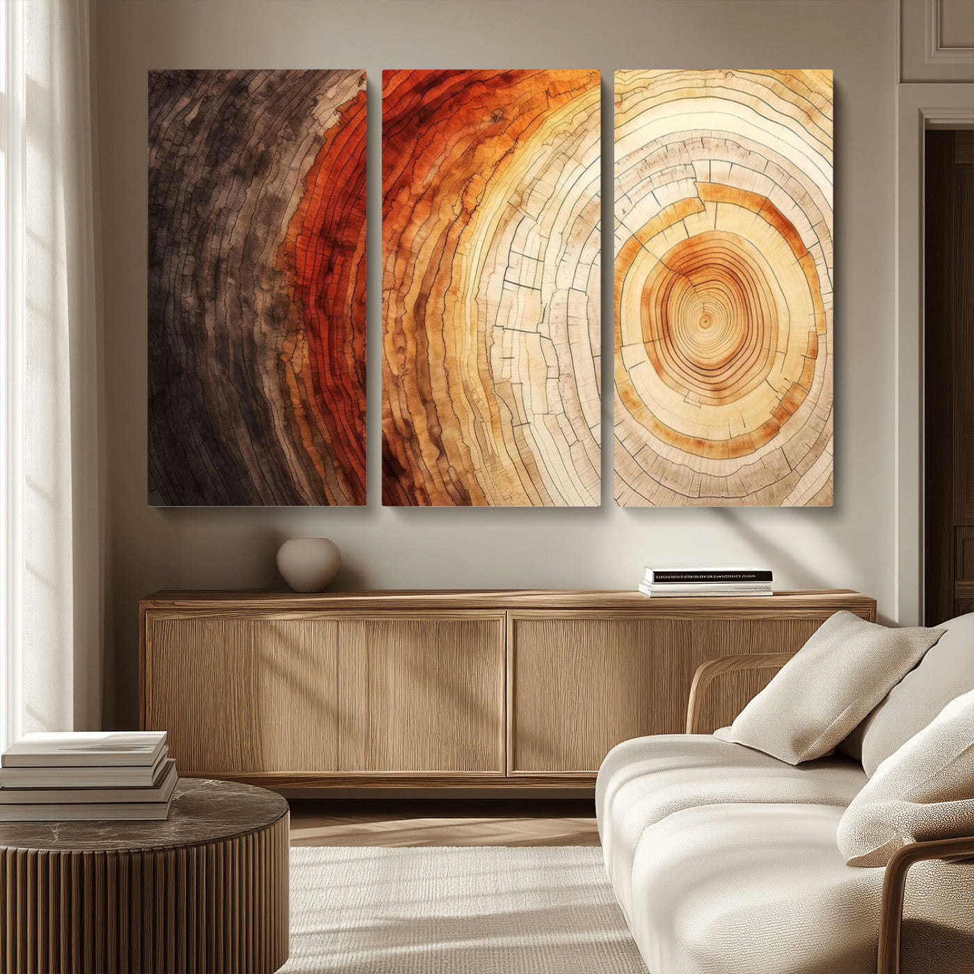 MGV-CV-48X32-3P - Tree Ring Print on Canvas Wall Art, Tree Stump Print, Wood Wall Art Living Room, Abstract Natural