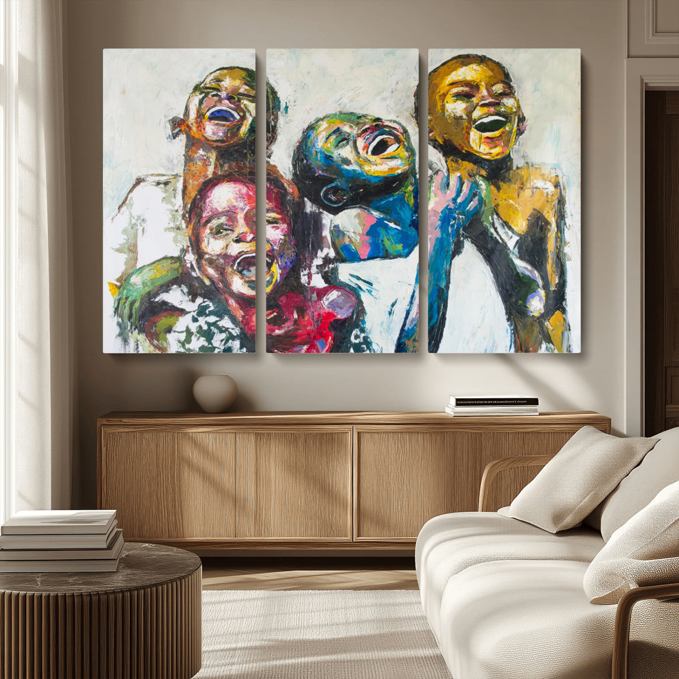 MGV-CV-48X32-3P - Shai Yossef Style Canvas Art - Joyful African Black Kids Impasto Painting with Vibrant Brushstrokes,