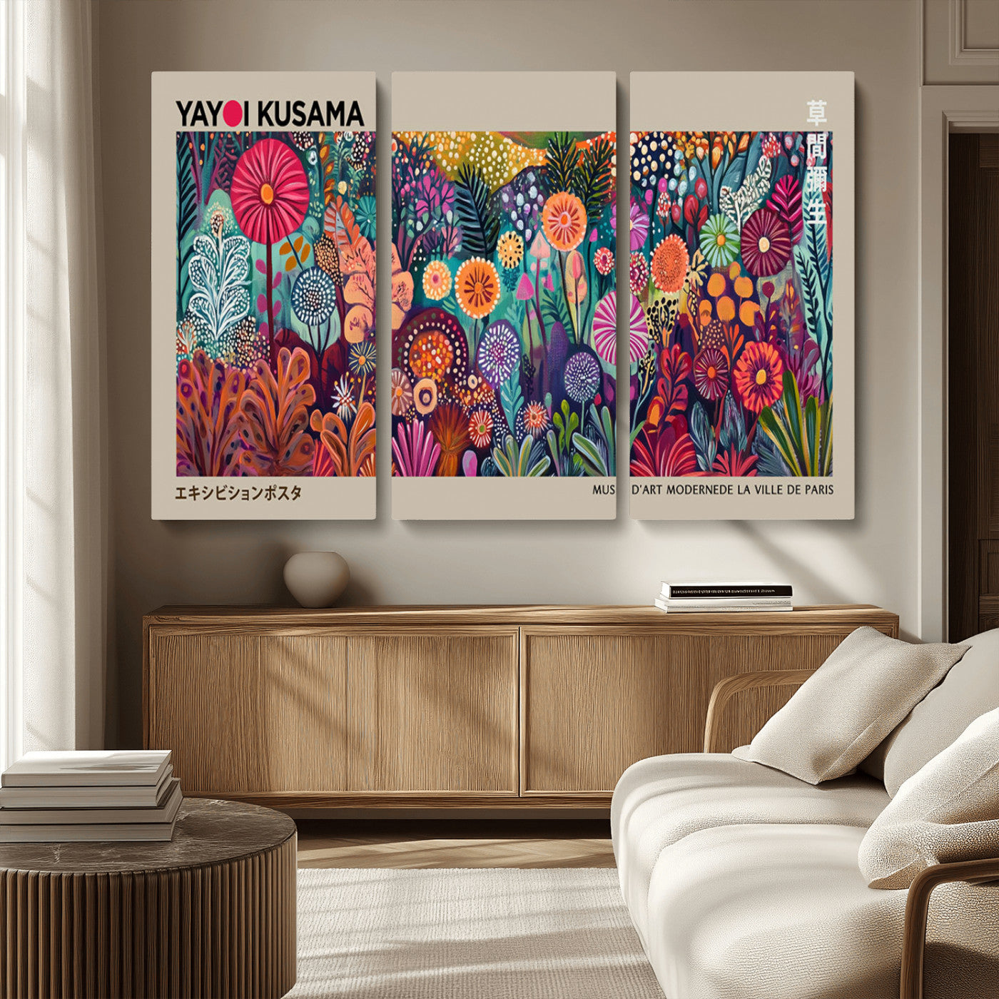 MGV-CV-48X32-3P - Yayoi Kusama Wall Art Canvas Print, Abstract Art, Large Yayoi Kusama Framed Wall Art Print, Japanese