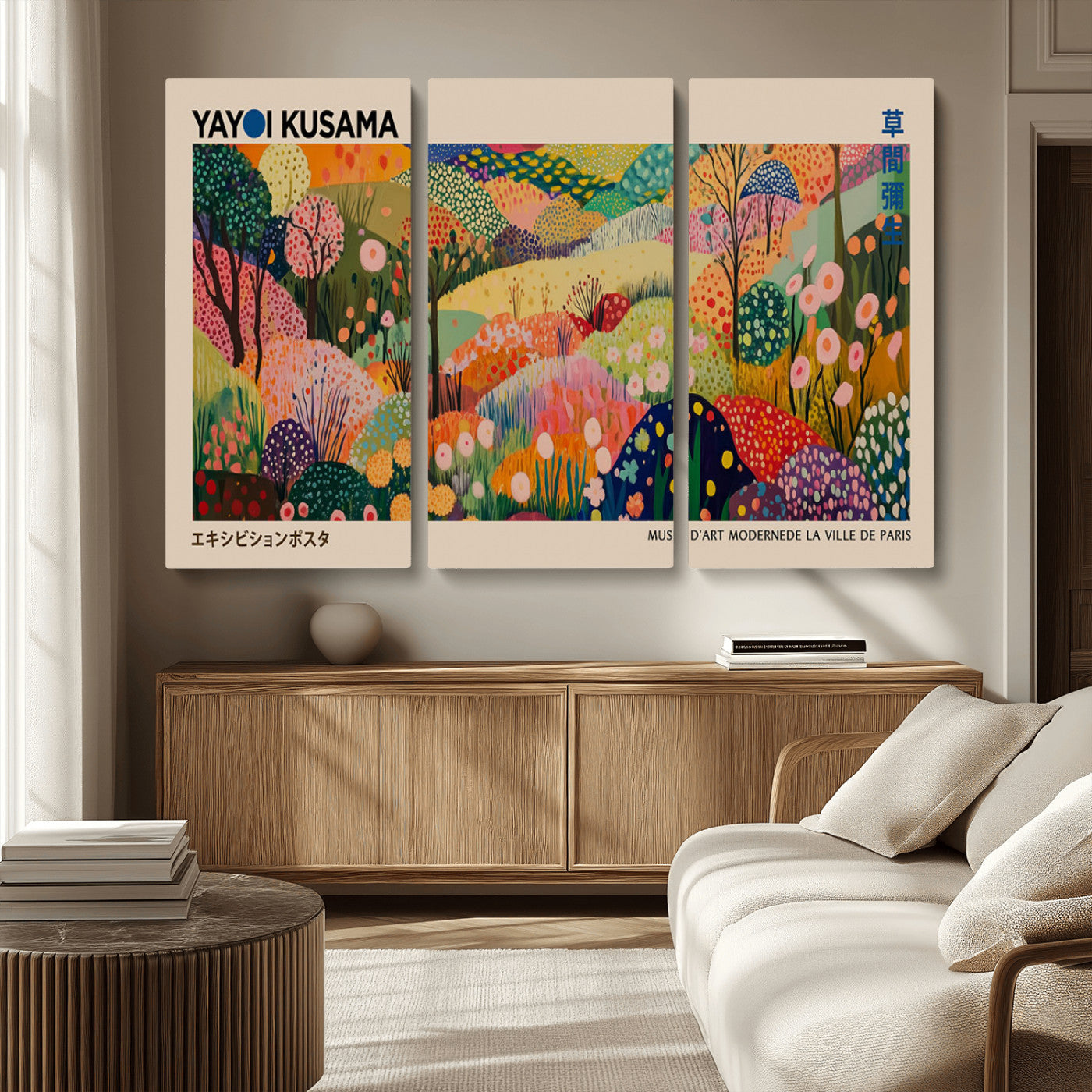 MGV-CV-48X32-3P - Yayoi Kusama Japanese Art Canvas Print, Abstract Art, Large Yayoi Kusama Framed Print, Japanese Wabi