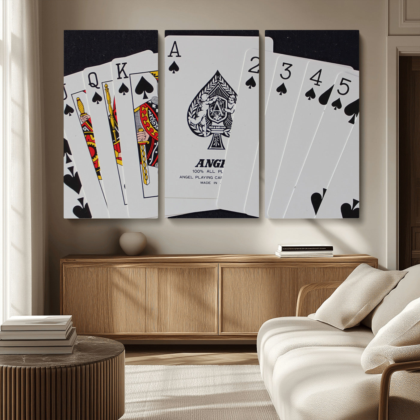 MGV-CV-48X32-3P - Poker Wall Art - Playing Cards Canvas Wall Art Print - Ace of Spades and Royal Flush Design, Perfect