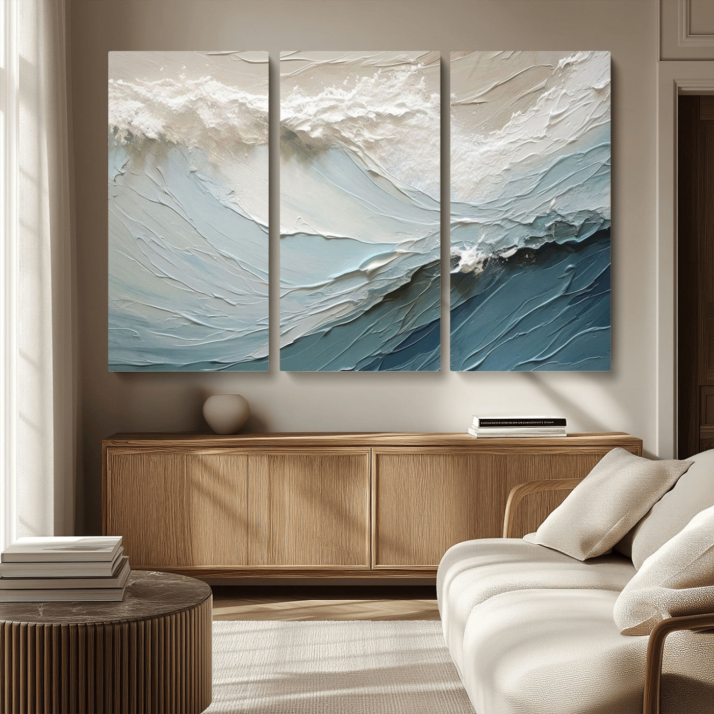 MGV-CV-48X32-3P - Waves Abstract Wall Art Print, Modern Framed Abstract Canvas Print, Abstract Painting for Living