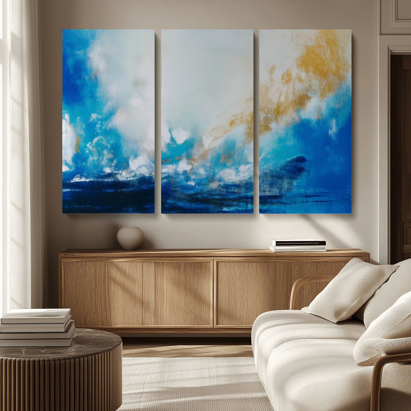 MGV-CV-48X32-3P - Blue Abstract Print - Dynamic Ocean-Inspired Canvas Wall Art