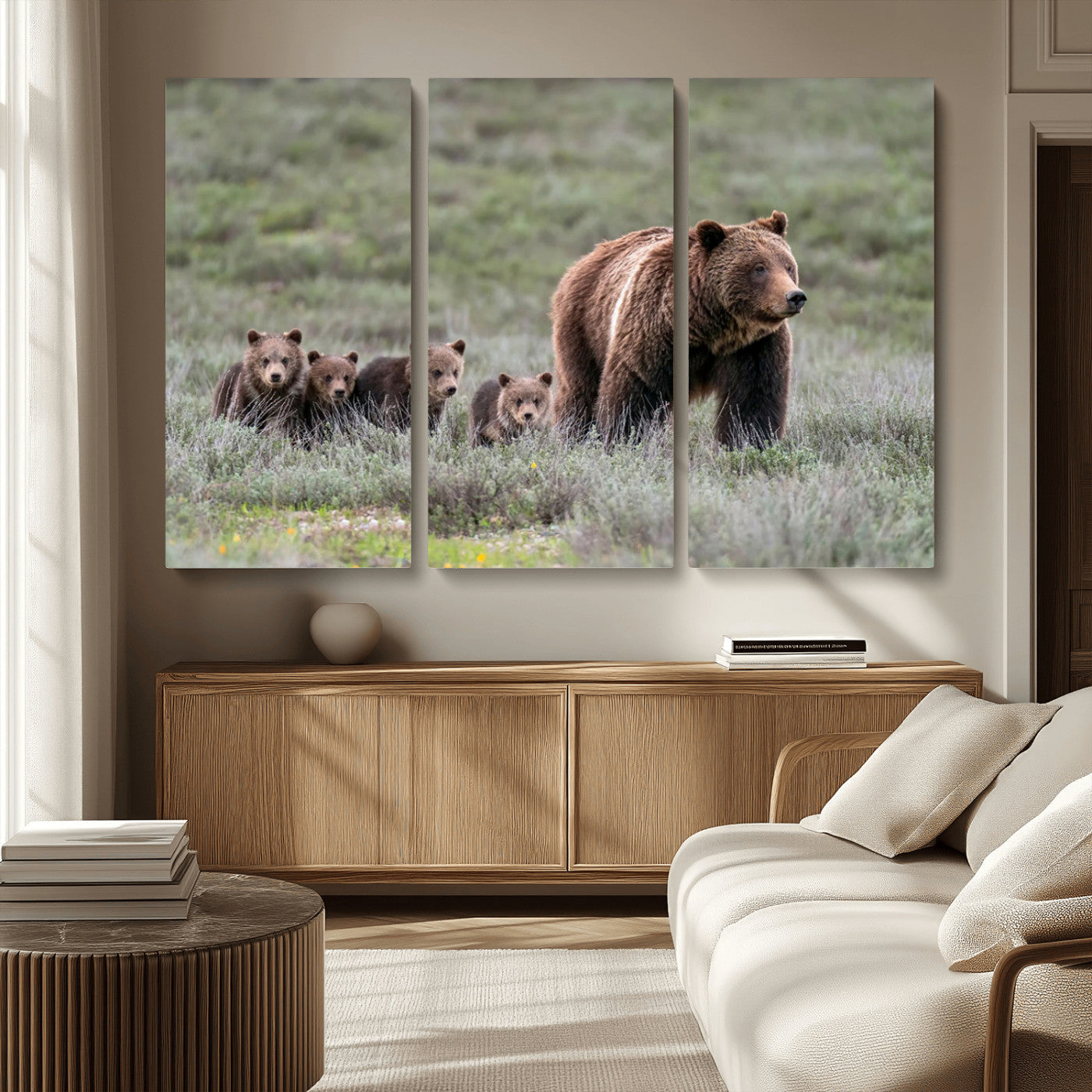 MGV-CV-48X32-3P - Wildlife Photography of 399 Grizzly Bear Cubs | Queen of the Tetons Canvas Wall Art Print