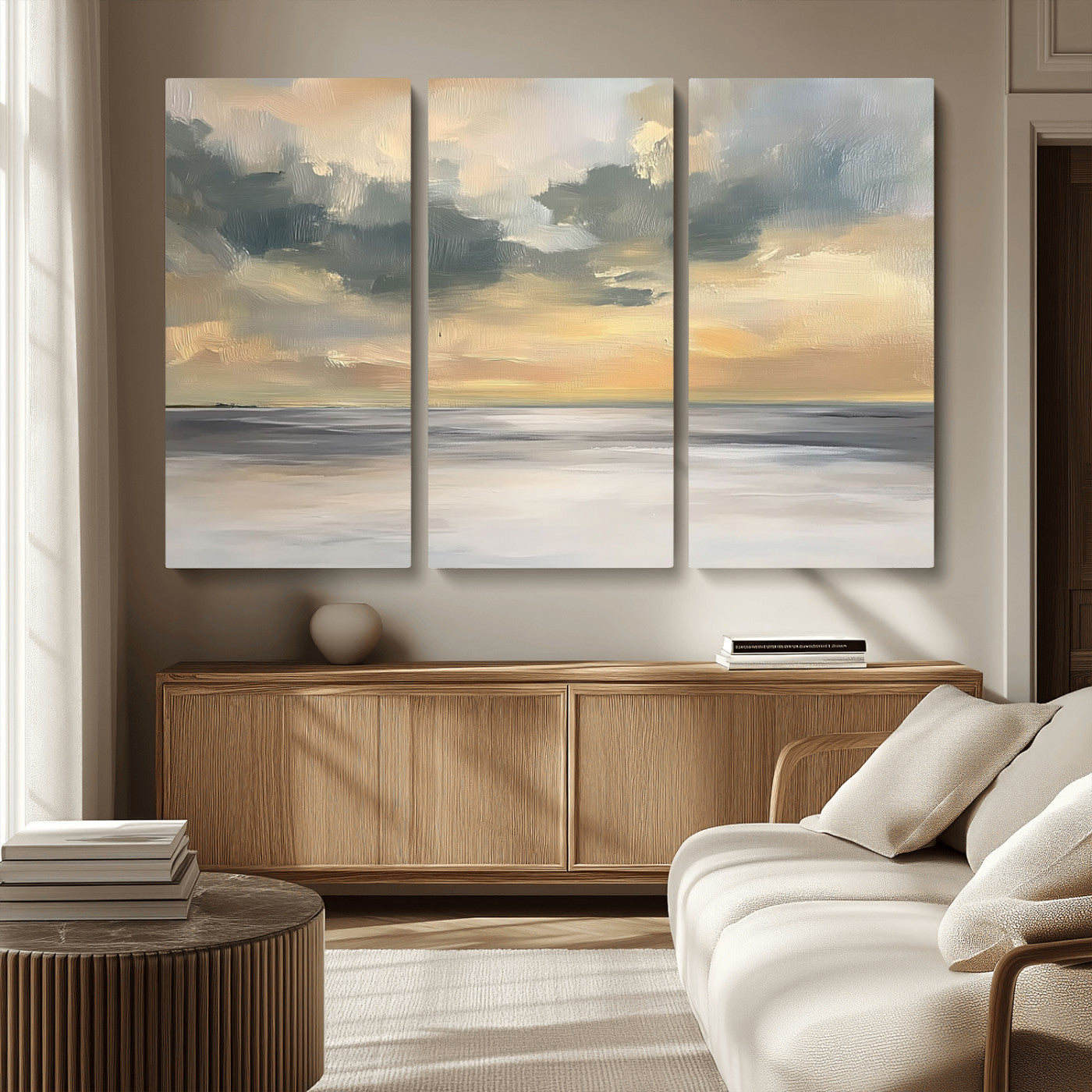 MGV-CV-48X32-3P - Modern Coastal Artwork with Vibrant Abstract Ocean Waves Wall Art Canvas Print for Contemporary