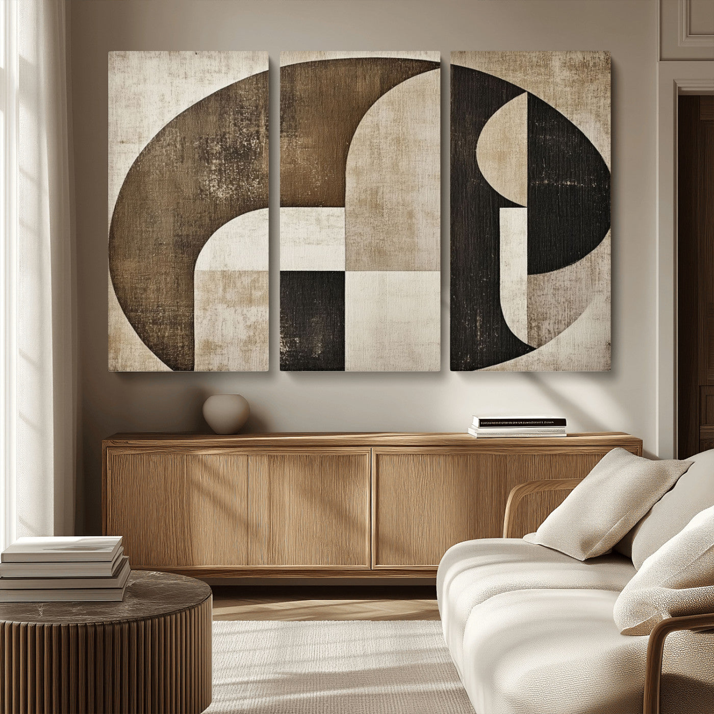 MGV-CV-48X32-3P - Wabi Sabi Abstract Wall Art | Geometric Modern Minimalist Canvas Print with Neutral Mid Century Art