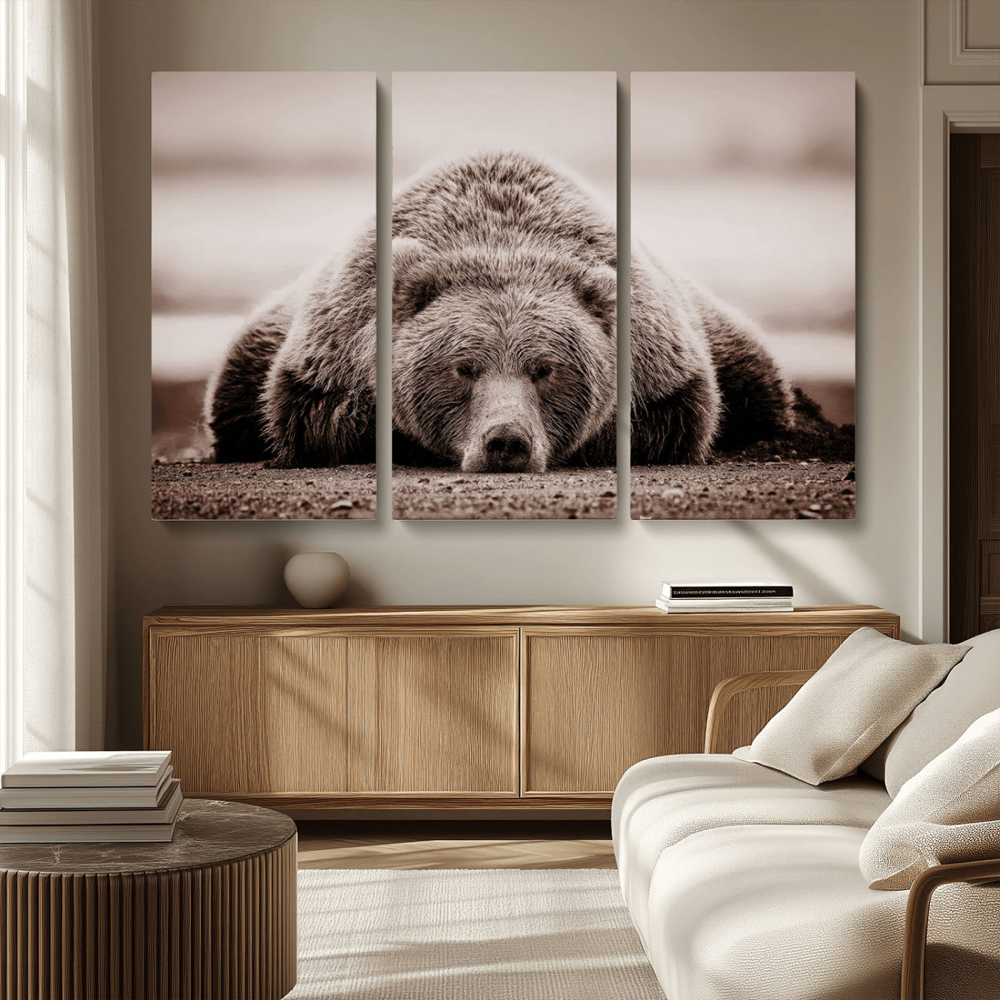 MGV-CV-48X32-3P - Grizzly Bear Wall Art Print - Bear Canvas Wall Art - Rustic Bear Portrait Canvas Print for Cabin Wall Decor and Nature-Inspired Spaces