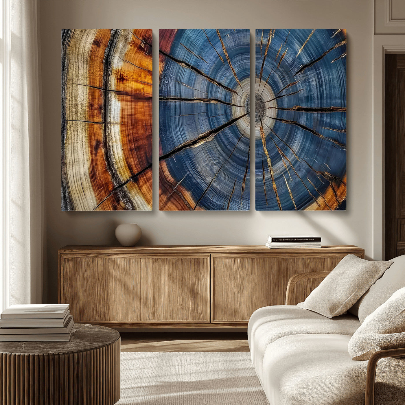 MGV-CV-48X32-3P - Abstract Tree Rings Canvas Wall Art - Wood Grain Canvas Print - Nature-Inspired Modern Wood Grain