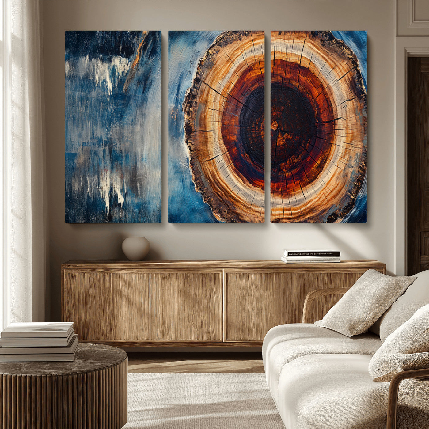 MGV-CV-48X32-3P - Abstract Tree Rings Wall Art Canvas Print - Wood Grain Rings Canvas Print - Nature Woodland Wall
