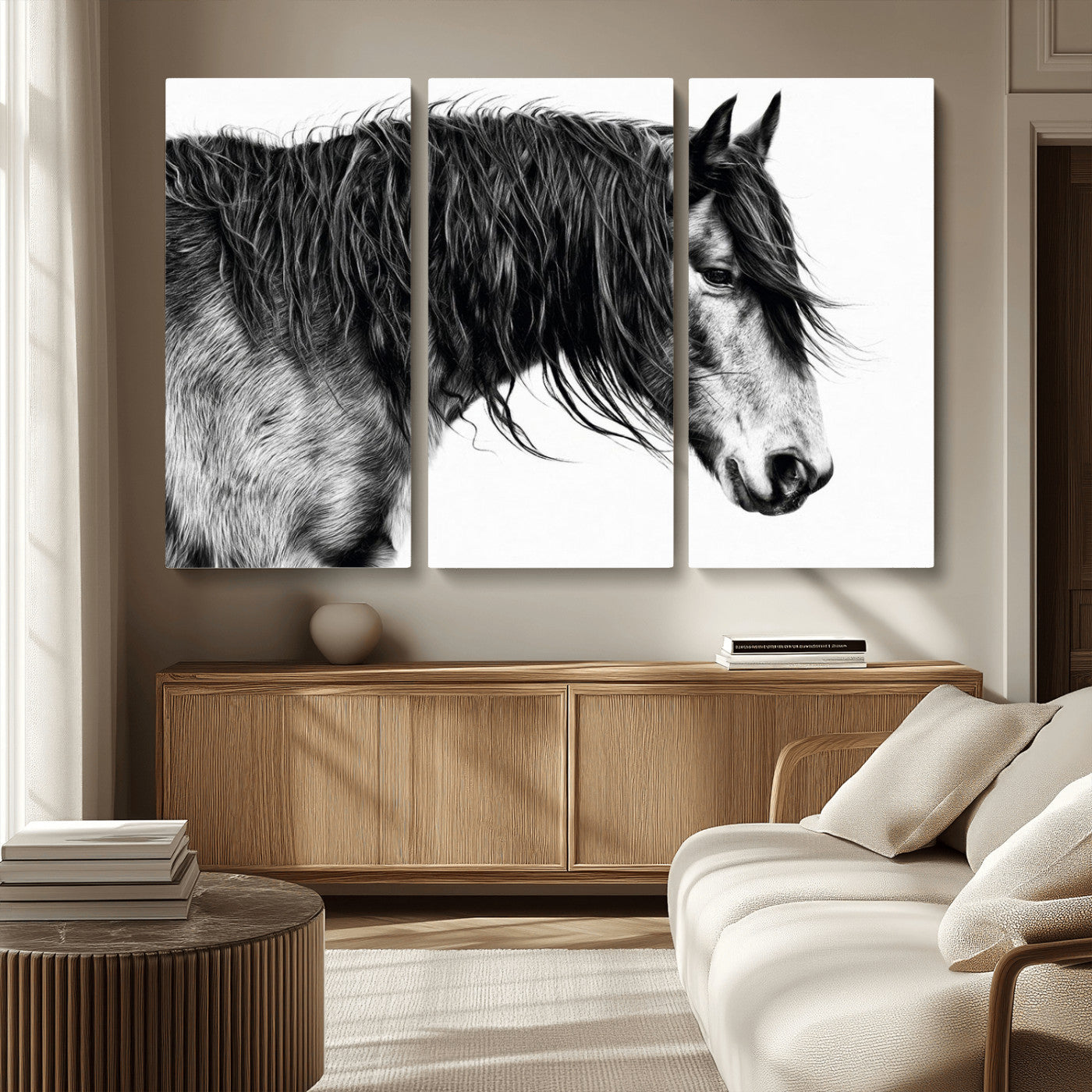 MGV-CV-48X32-3P - Black Horse Wall Art Canvas Print for Farmhouse Decor and Woodland Decoration