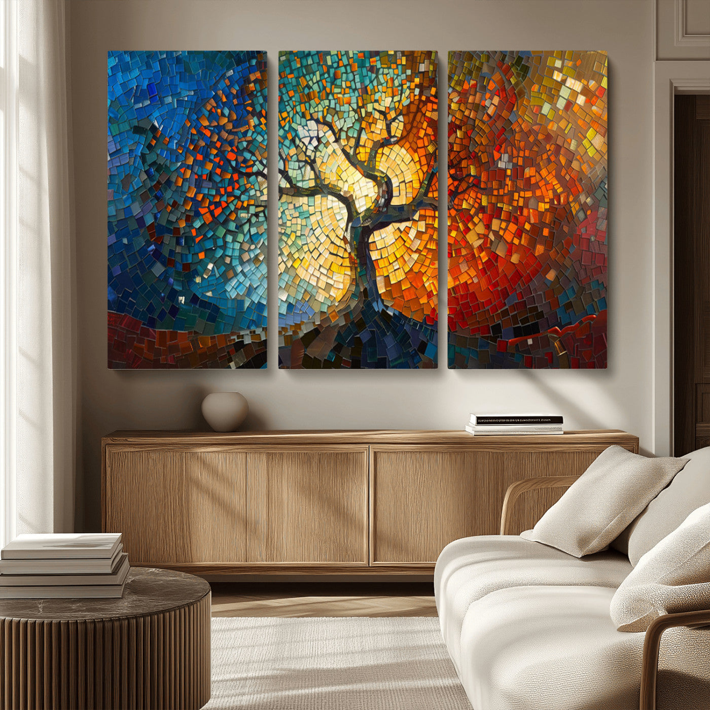 MGV-CV-48X32-3P - Yggdrasil Tree of Life Mosaic Stained Glass Wall Art Canvas, Yggdrasil Tree of Life Mosaic Canvas