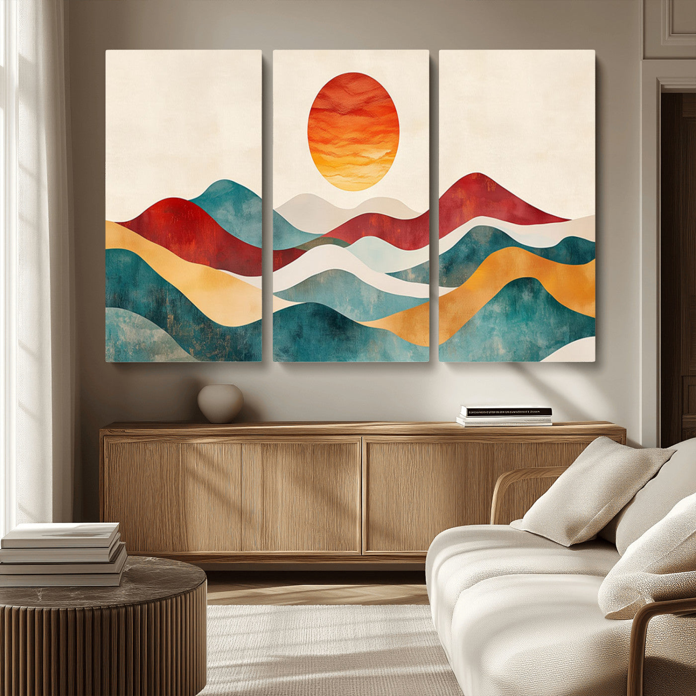MGV-CV-48X32-3P - Southwest Mountain Canvas - Boho Triptych Wall Art - Rustic Woodland Nursery Decor - Abstract Nature
