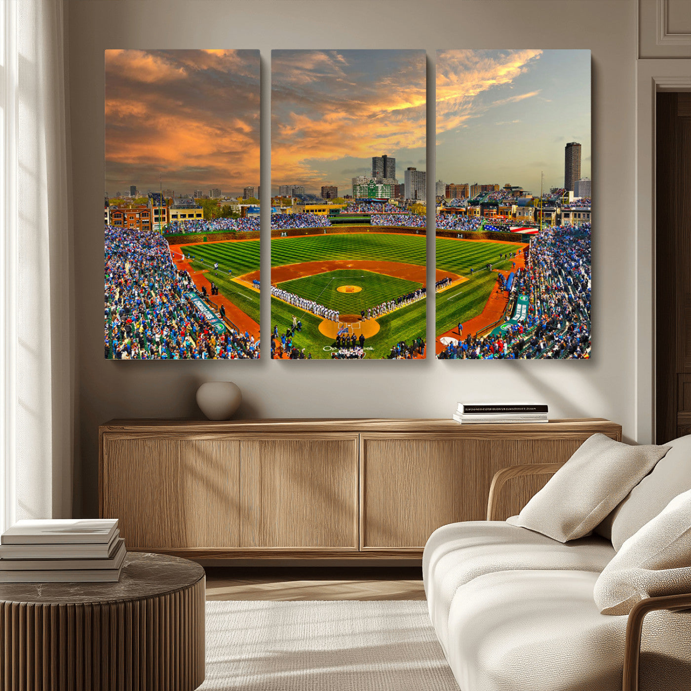 MGV-CV-48X32-3P - Chicago Wrigley Field Canvas Wall Art - Iconic Baseball Stadium Art Print - Wrigley Field Chicago