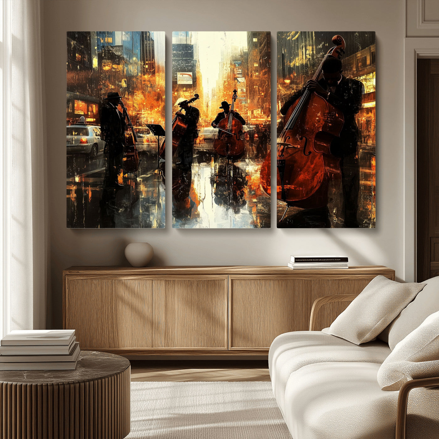 MGV-CV-48X32-3P - African American Abstract Jazz Wall Art - Framed Abstract Music Canvas - Colorful Instrument Canvsa