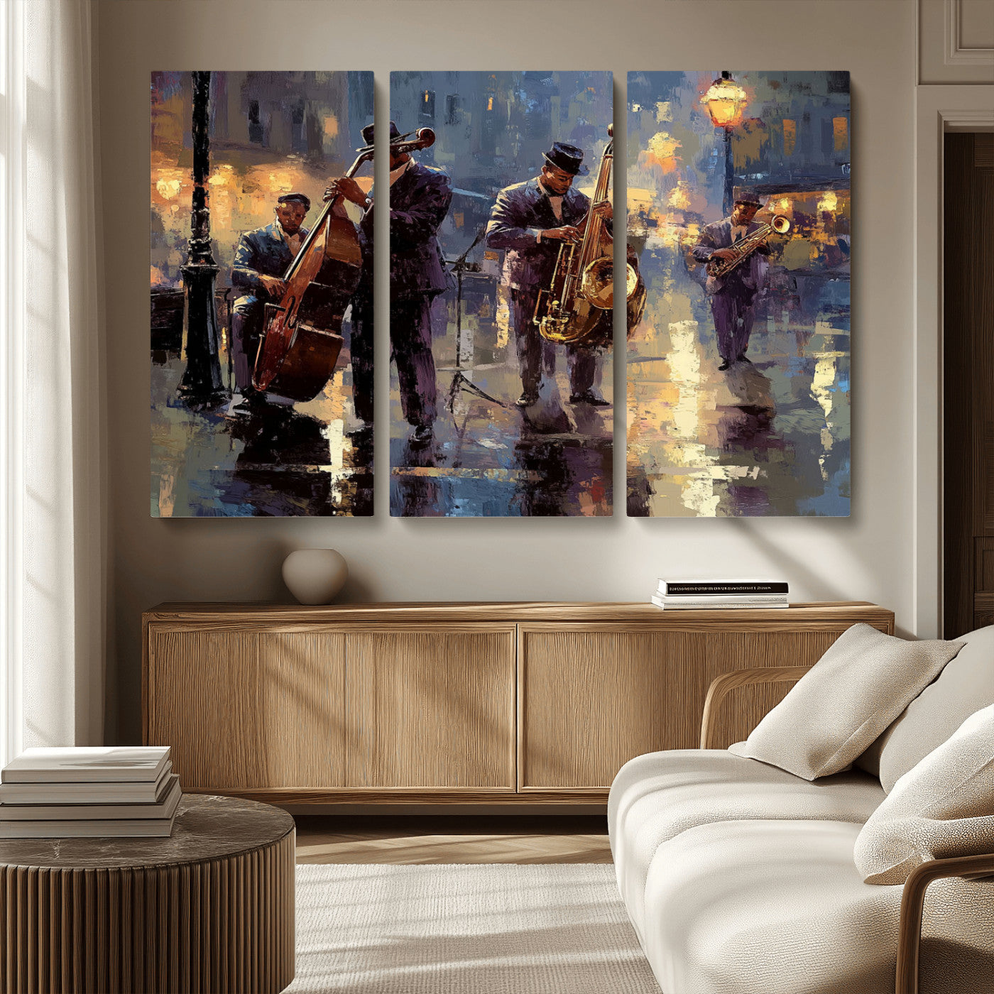 MGV-CV-48X32-3P - Afro Abstract Jazz Music Canvas Print - African American Wall Art - Colorful Framed Afro Abstract
