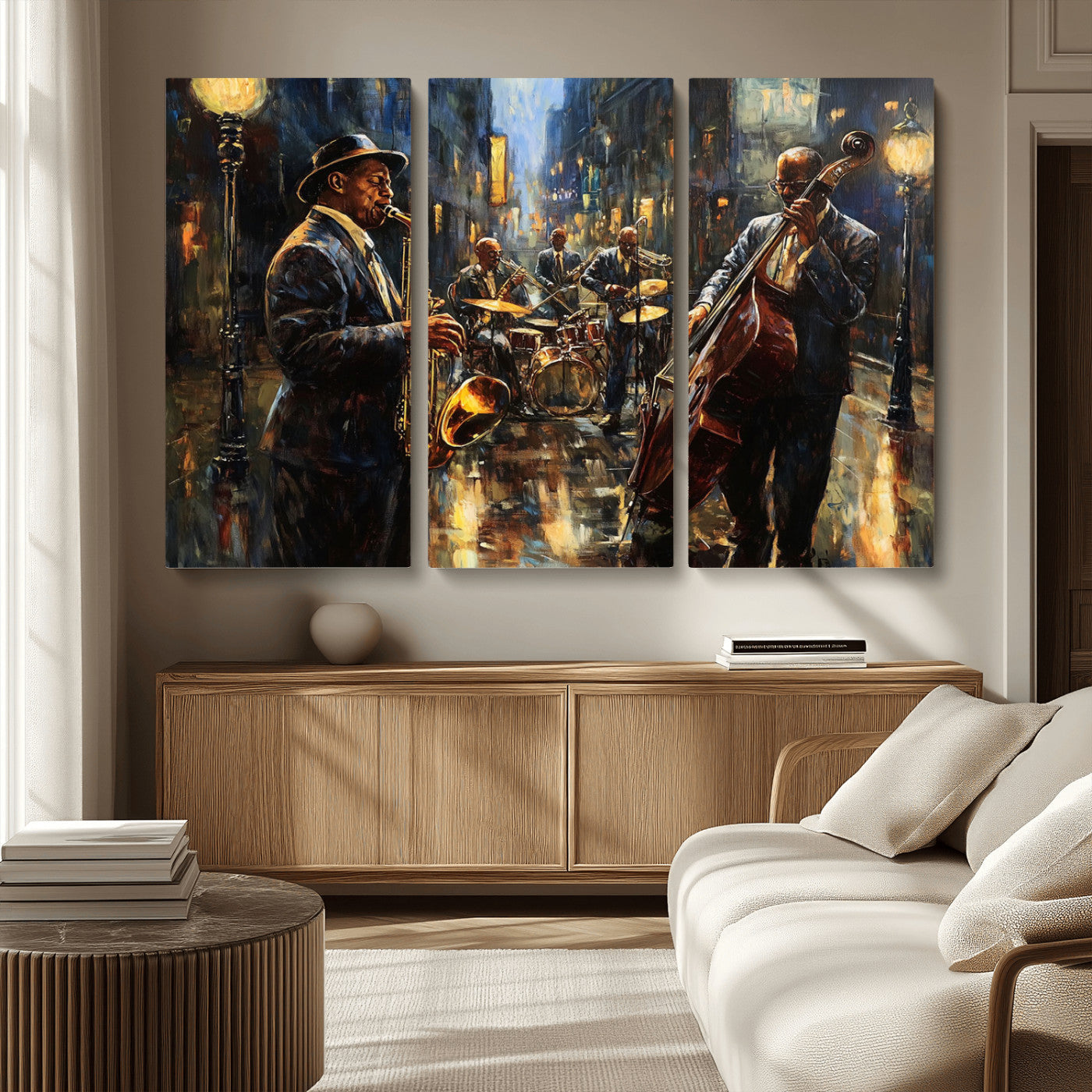 MGV-CV-48X32-3P - Jazz Canvas Wall Art Print - Abstract African American Music Art - Framed Posters for Living Room or