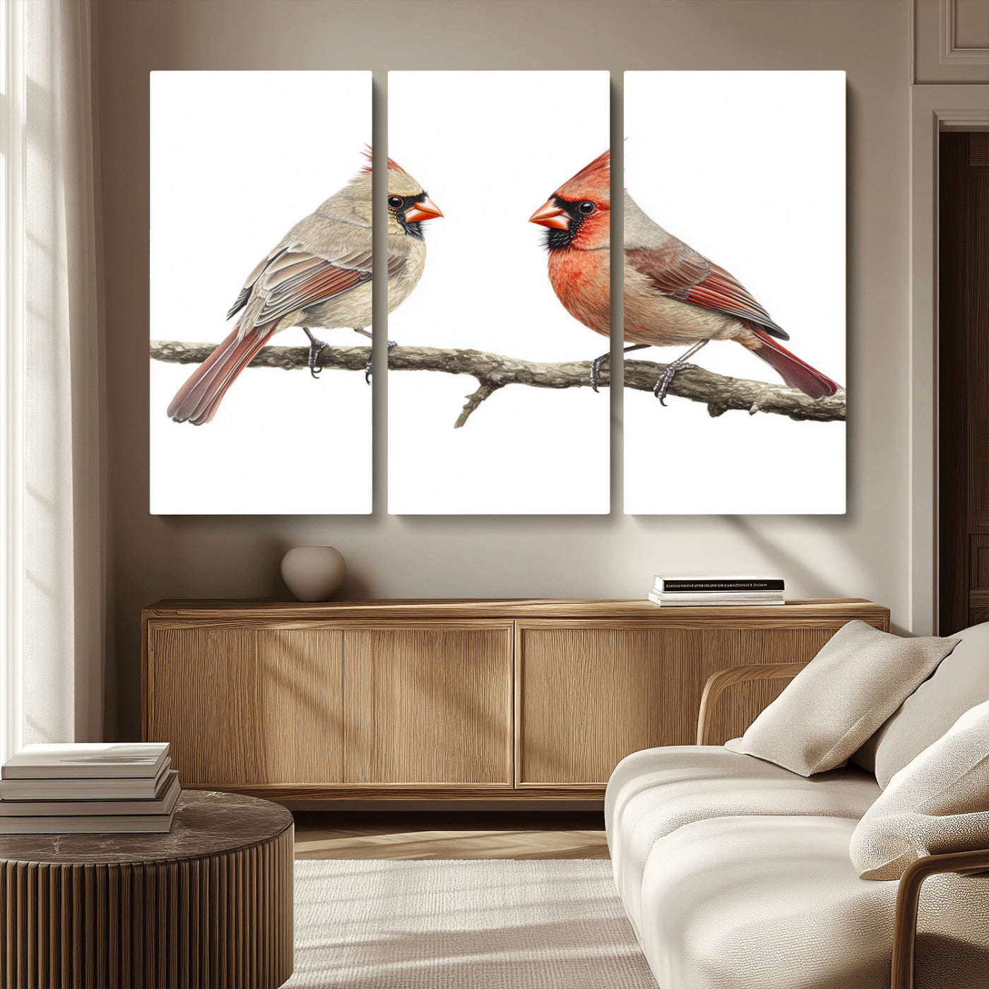MGV-CV-48X32-3P - Cardinal Canvas Wall Art - Male and Female Cardinal Print - Nature-Inspired Bird Wall Decor for Home
